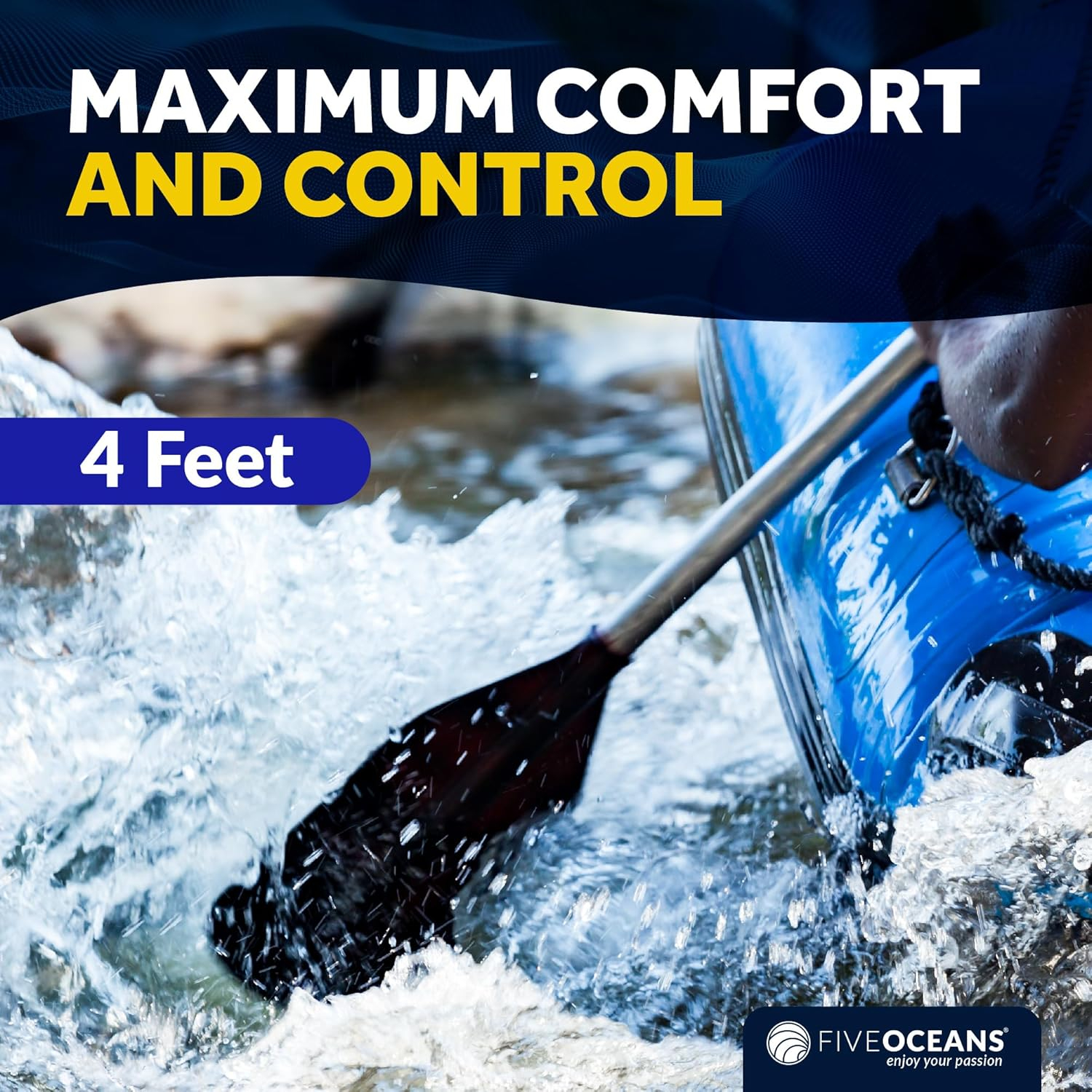 Five Oceans Canoe Paddle, Canoe Paddles and Boat Hook, Black, 4-Feet Long, Anodized Aluminum Shaft, Reinforced ABS Plastic Blade & Hook, Lightweight