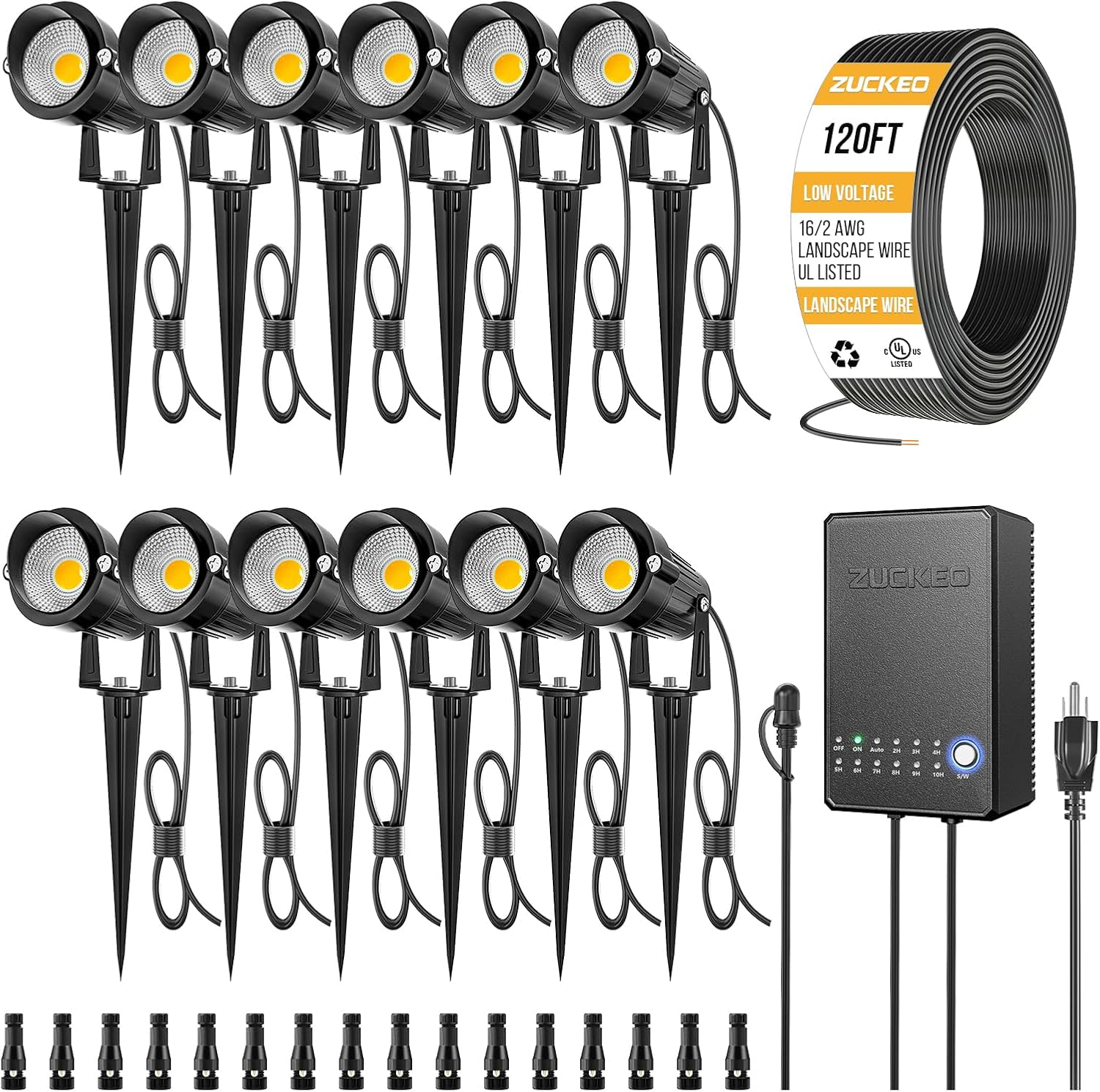 ZUCKEO Low Voltage Landscape Lights LED Landscape Lighting, 5W 12V Garden Pathway Lights Waterproof Warm White Walls Trees Flags Outdoor Landscape Spotlights with Stakes (8 Pack)