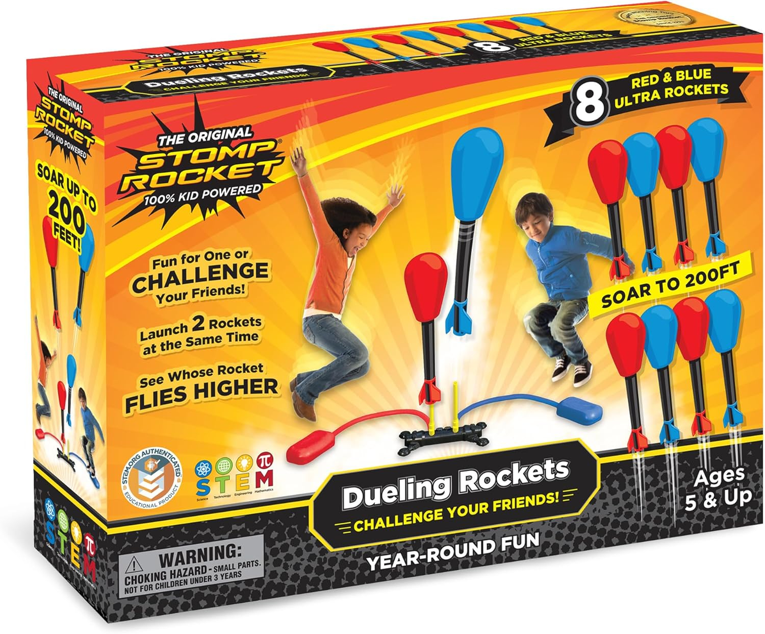 Stomp Rocket Dueling Launcher Set with 8 Red and Blue Foam Rockets
