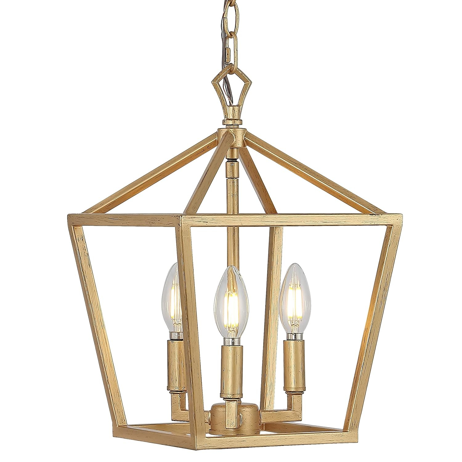 Ojai 10" 3-Light Iron Classic Modern Lantern LED Pendant, Brass Gold