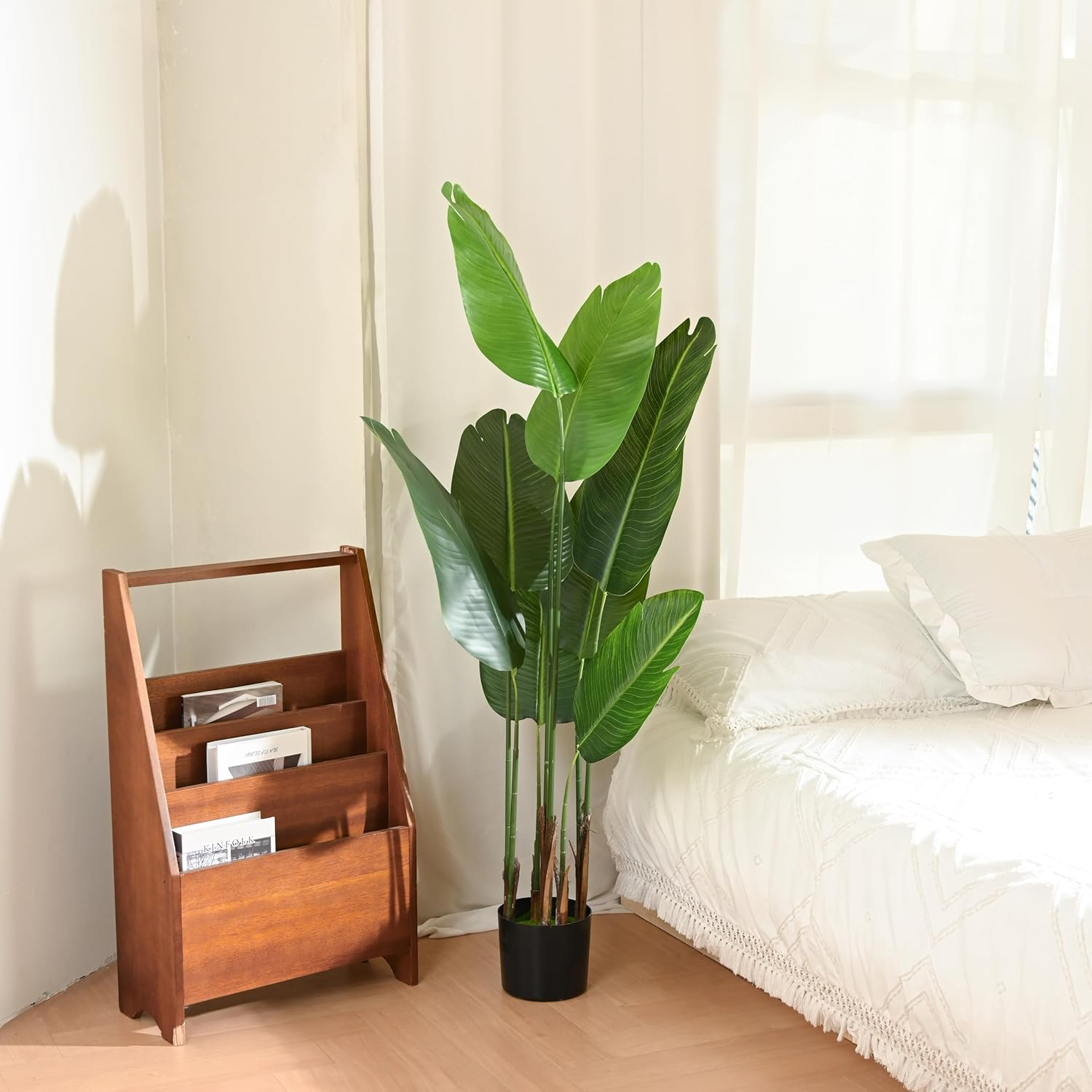 Artificial Bird of Paradise Plant,5 FT Fake Banana Leaves Plants Faux Tropical Palm Tree Floor Plant Potted, Artificial Tree for Home Office Living Room Decor Indoor Perfect Housewarming Gift.