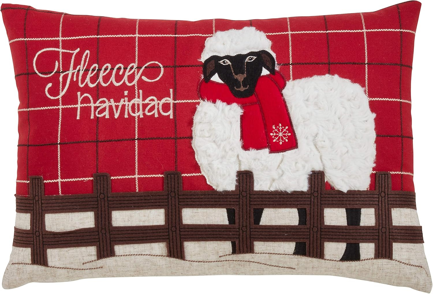 Saro Lifestyle Plaid Christmas Sheep Decorative Pillow Cover, Red, 13" x 20"