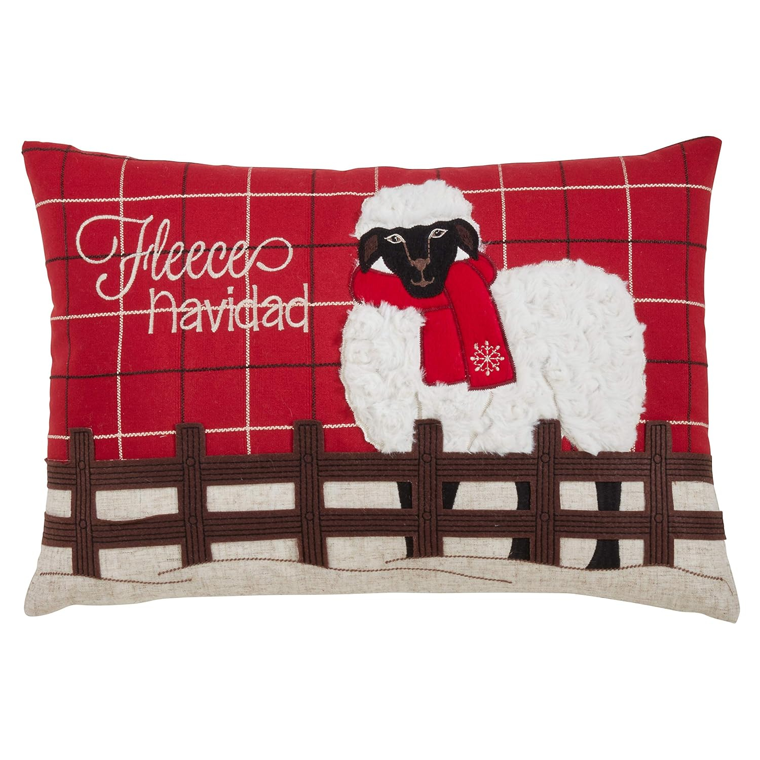 Saro Lifestyle Plaid Christmas Sheep Decorative Pillow Cover, Red, 13" x 20"