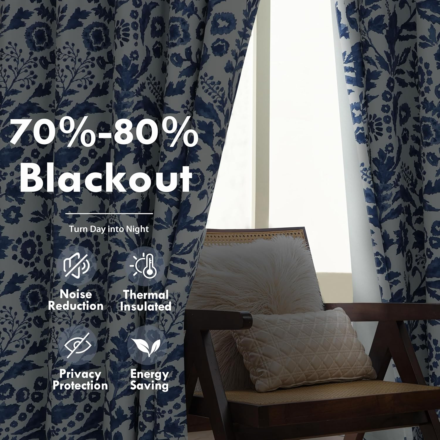 DriftAway Indoor and Outdoor Metal,Polyester Room Darkening Grommet Valances Blue,White,Multi-color 0.10 in x 52.00 in Set of 2