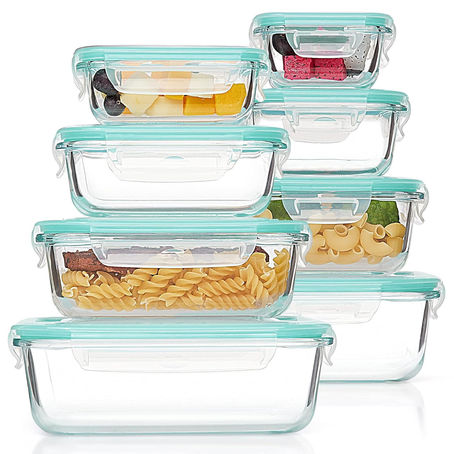 Vtopmart 8 Pack Glass Food Storage Containers with Airtight Lids, Glass Meal Prep Containers, Lunch Office Meal for Microwave, Oven, Freezer and Dishwasher, BPA Free