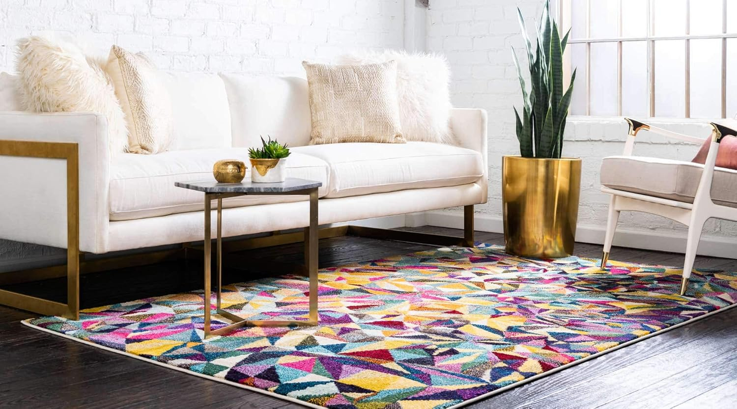 Unique Loom Estrella Collection Geometric, Triangles, Bright Colors, Abstract, Modern Area Rug, 7 ft x 10 ft, Multi/Beige