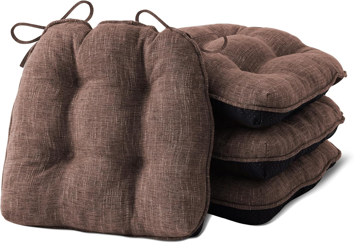 Chair Cushions for Dining Chairs Set of 4, Kitchen Chair Cushions, Chair Pads with Ties and Non Slip Backing, Tufted Memory Foam Seat Cushion 4 Pack, 15.5" x 15.5" x 4", Brown
