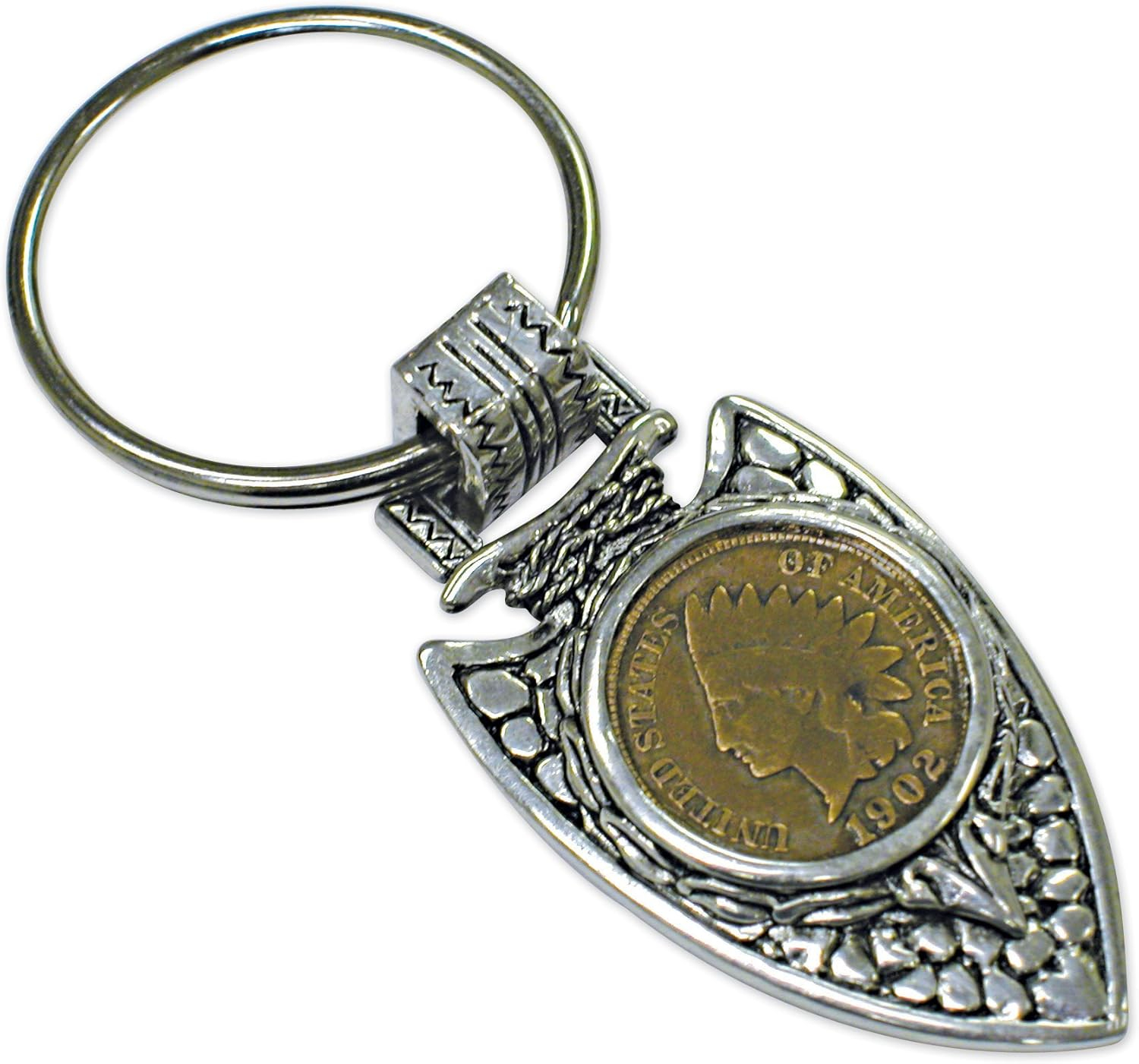 Indian Cent in Silvertone Arrowhead Keyring