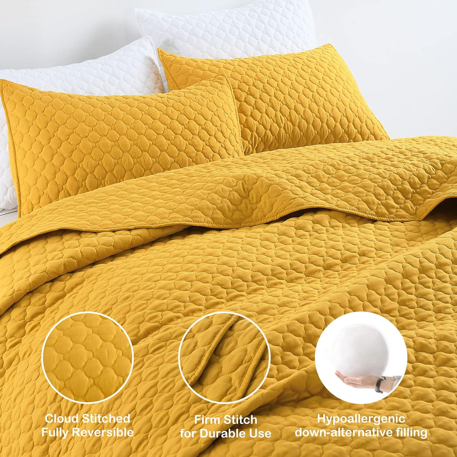 King Size Yellow Microfiber Reversible Quilt Set