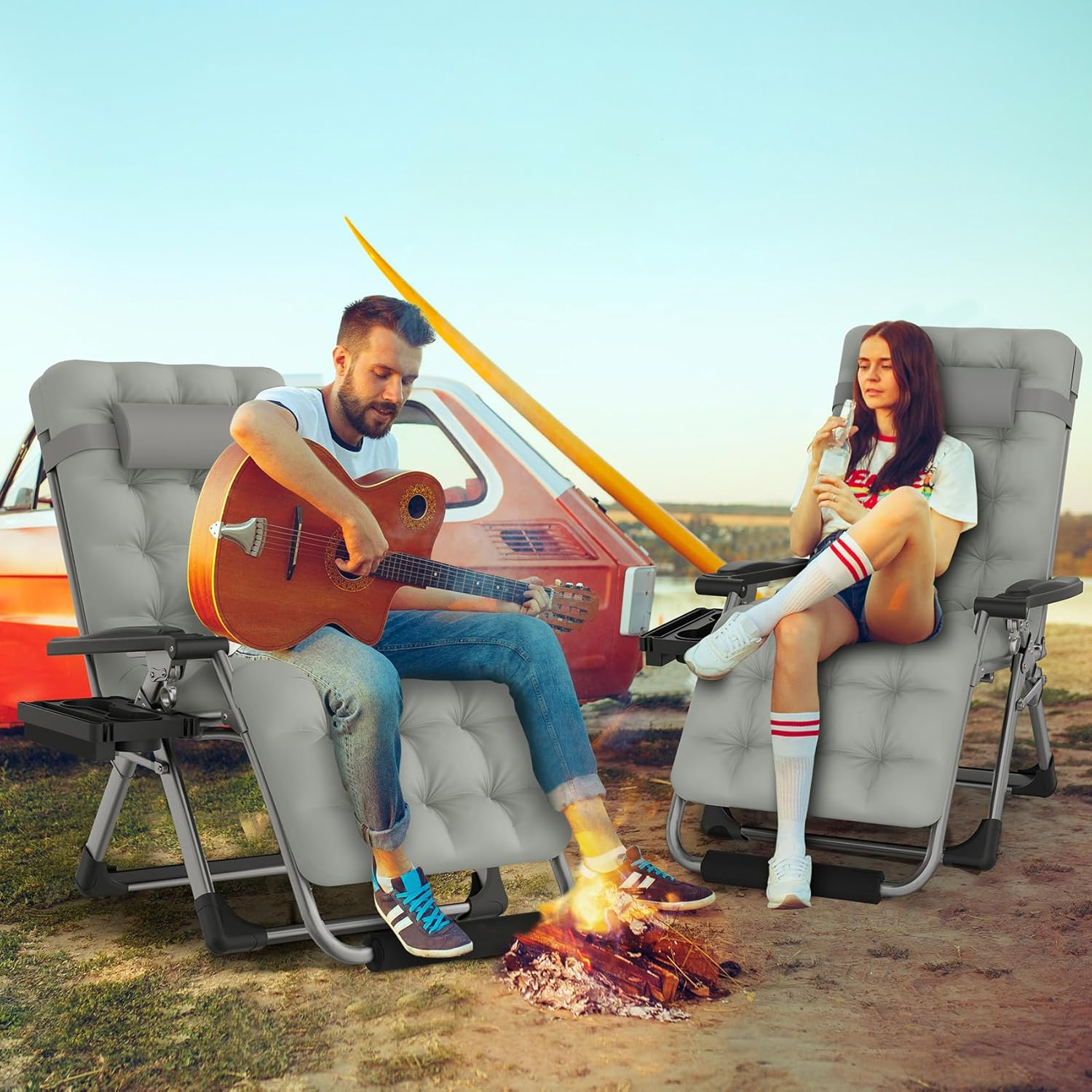 ZENPETIO 29In XL Zero Gravity Chair w/Cushion, Zero Gravity Recliner Lounge Chair for Indoor and Outdoor, Reclining Camping Chair for Lawn, Anti Gravity Chair with Cup Holder and Footrest, 440LBS