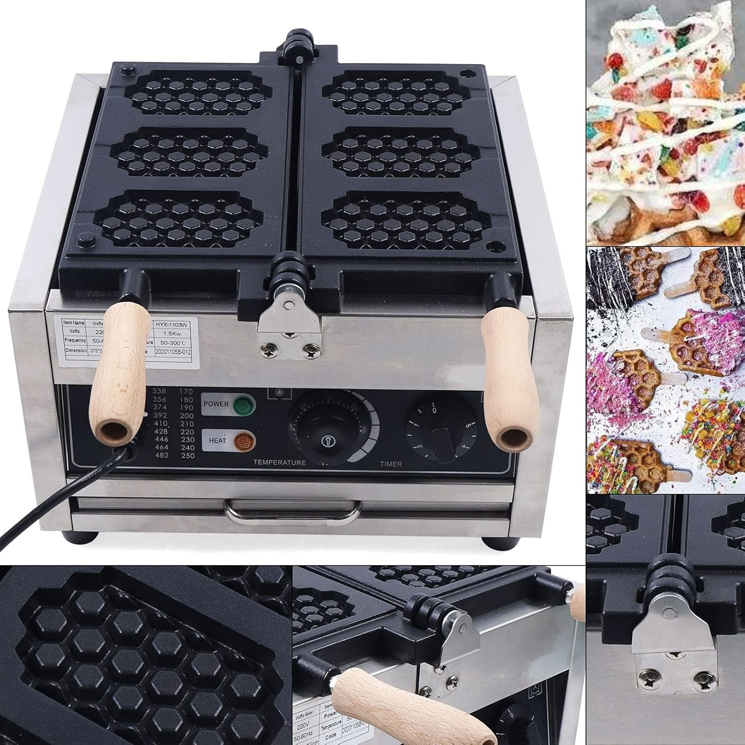 Kaibrite Electric Waffle Maker Machine 1500W 110V Nonstick Stainless Steel Waffle Pop Maker, Temperature and Time Control, for Restaurant Bakeries Snack Bar Home 50300