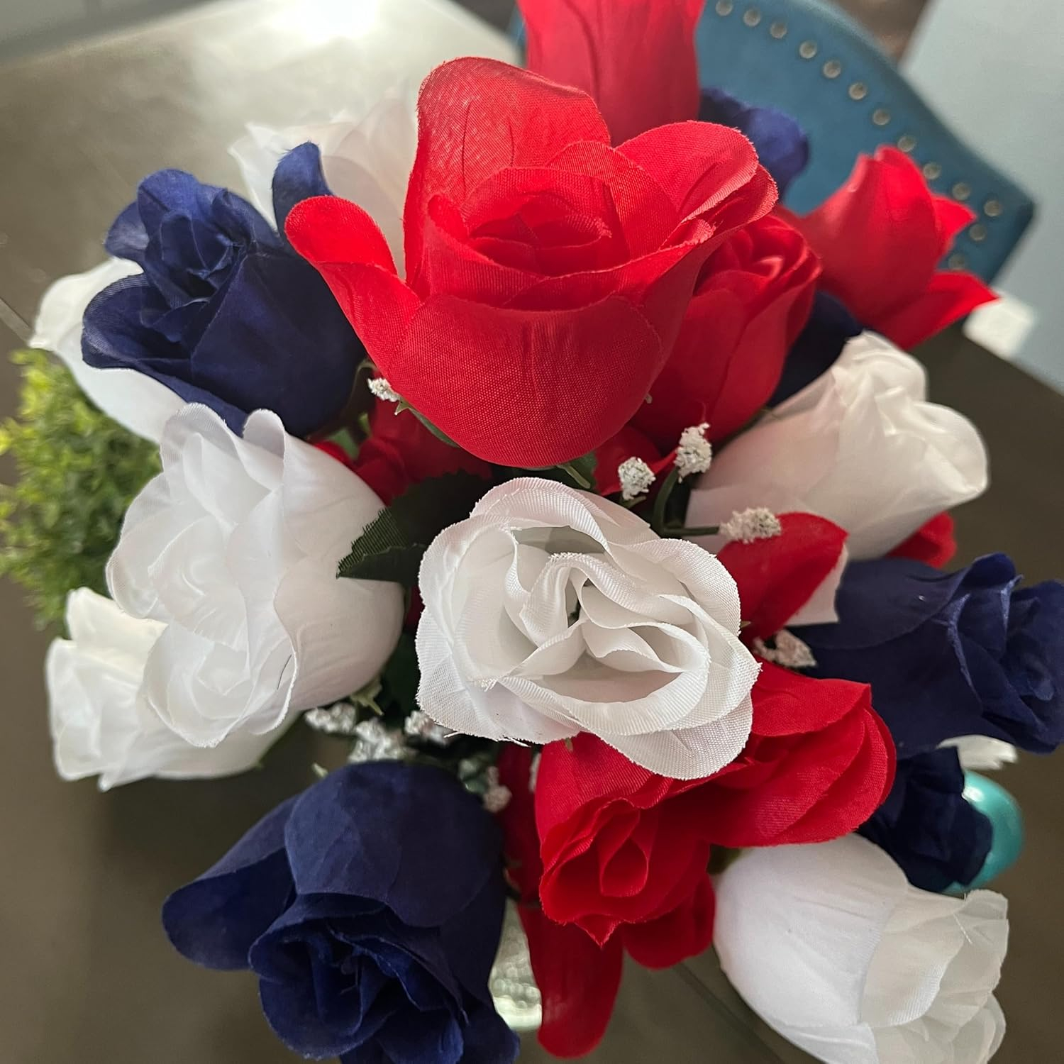 Admired By Nature 14 Stems of Blossoms Rose Flower Bush, Red/White/Blue