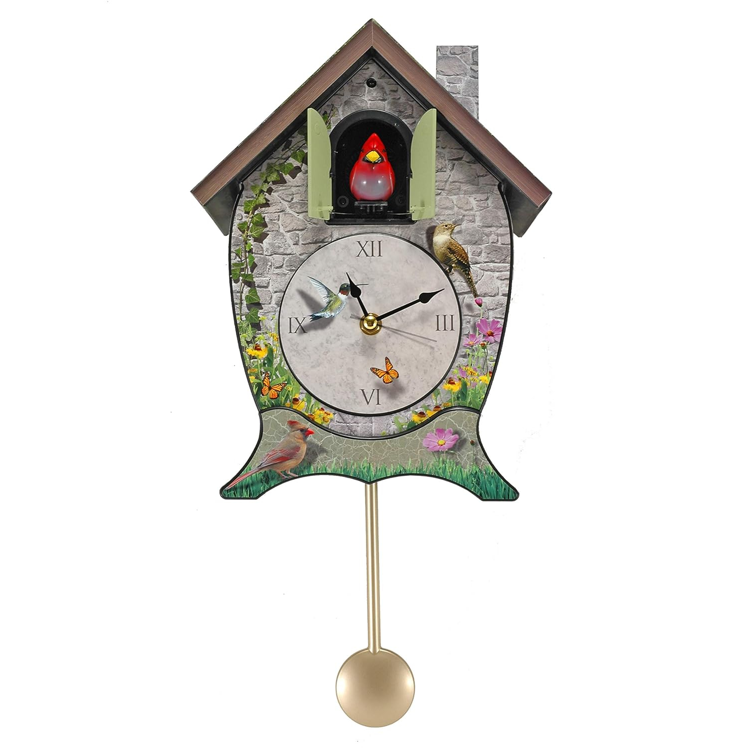 Mark Feldstein Garden Cottage Singing Cardinal Tabletop Wall Sound Cuckoo Clock 14x10