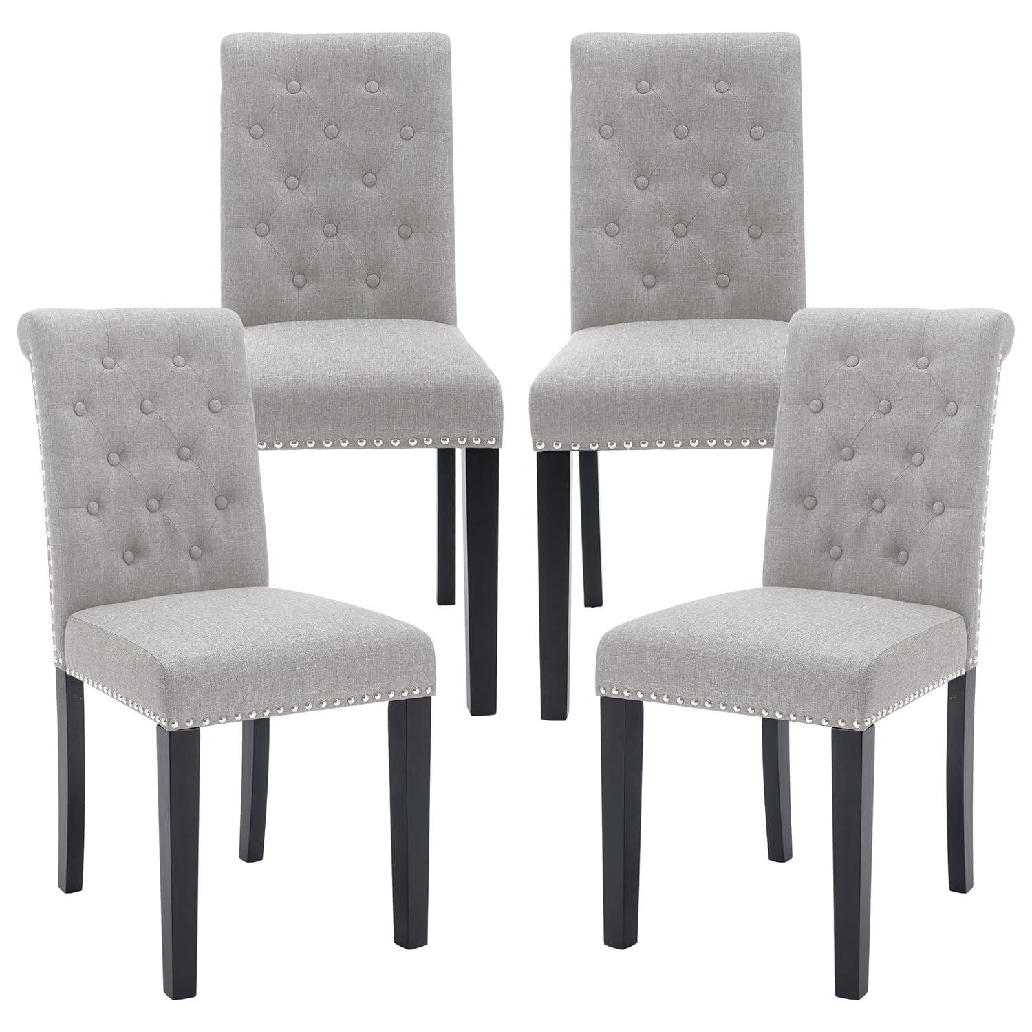 Westice Dining Room Chairs Set of 4 Upholstered Fabric Kitchen Chairs Dining Room Side Chair with Nailhead Trim and Rubber Wood Legs for Small Space Apartment, Light Gray