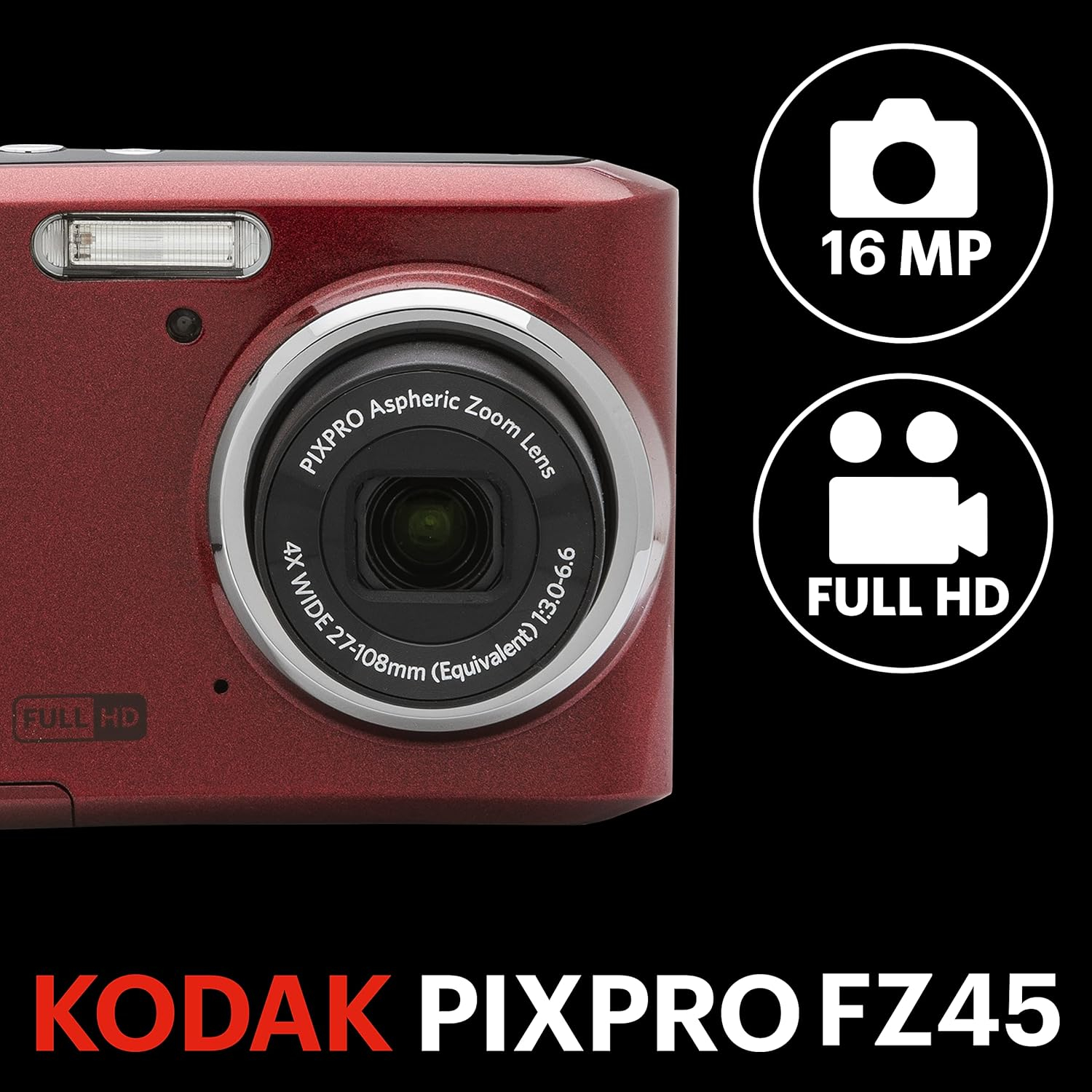 Kodak PIXPRO FZ45 Friendly Zoom Digital Camera (Red)