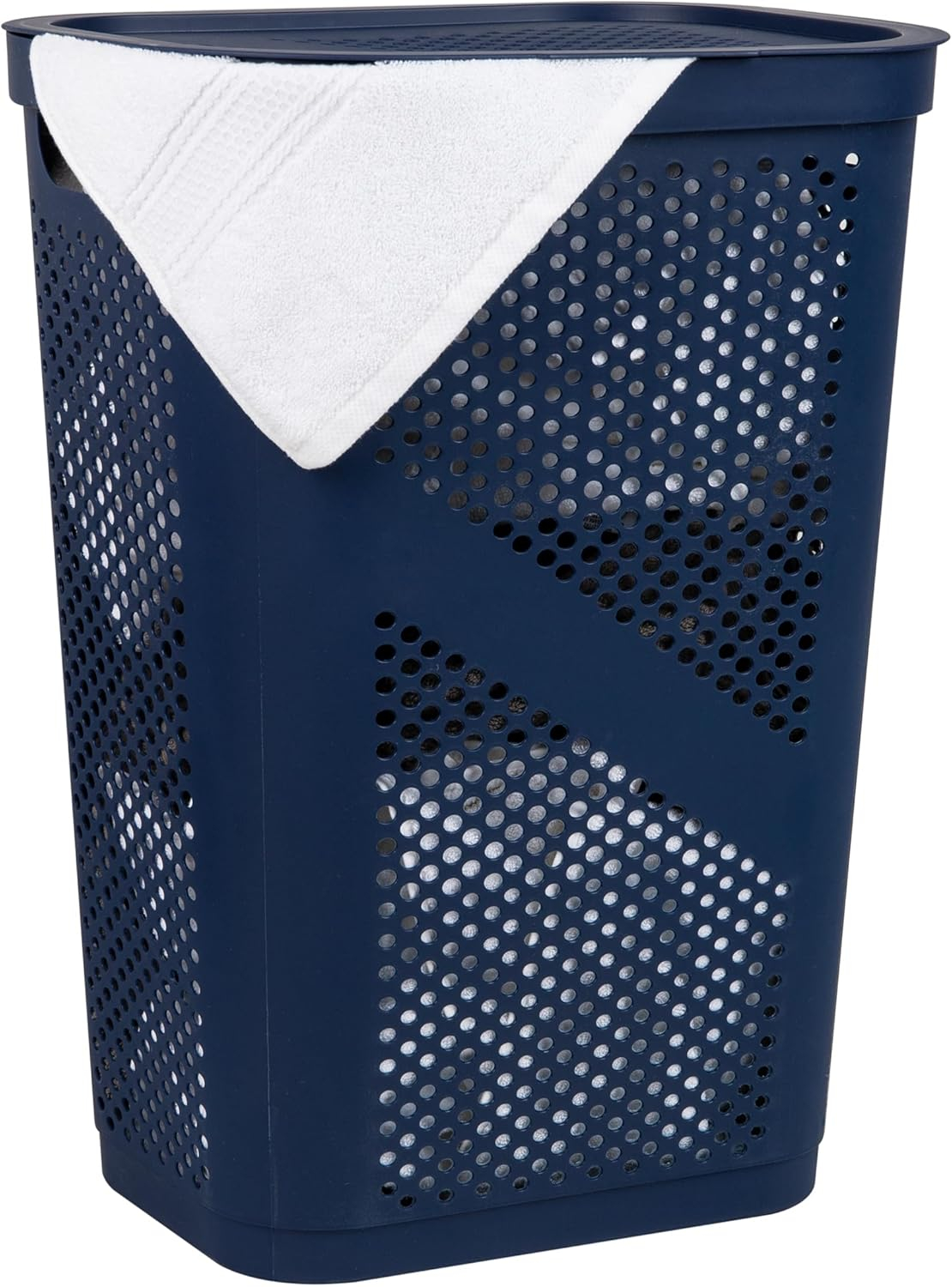 Mind Reader Large Hinged Lid Laundry Hamper, Navy