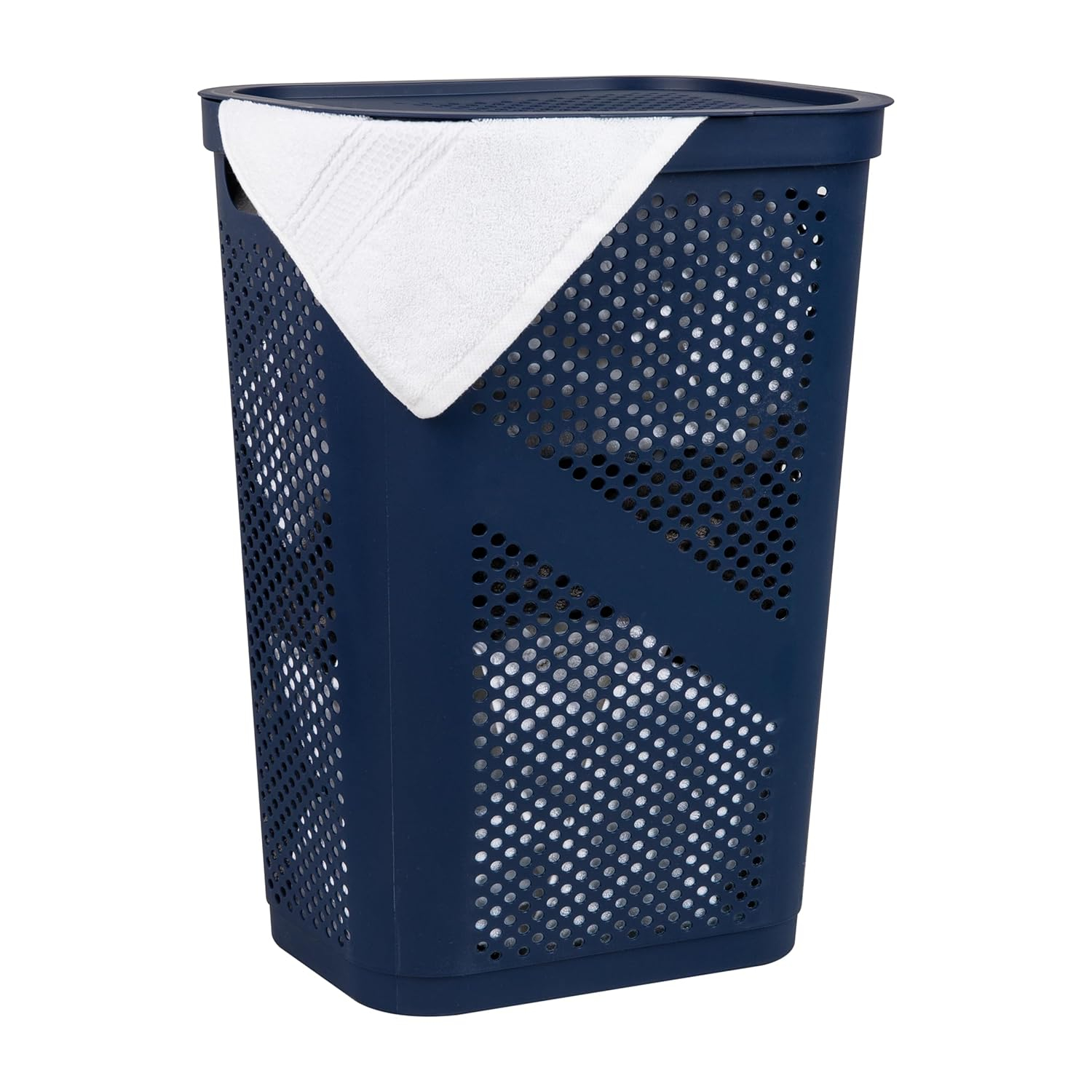 Mind Reader Large Hinged Lid Laundry Hamper, Navy