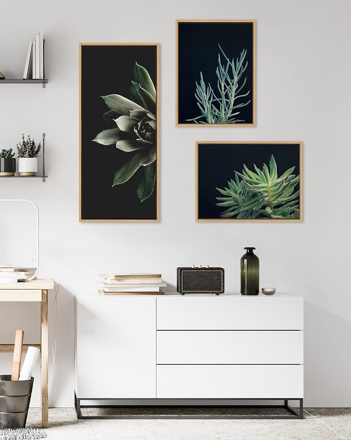 Kate and Laurel Sylvie Salutation Framed Canvas Wall Art by Emiko and Mark Franzen of F2Images, 18x40 Natural, Dramatic Dark Botanical Plant Art for Wall