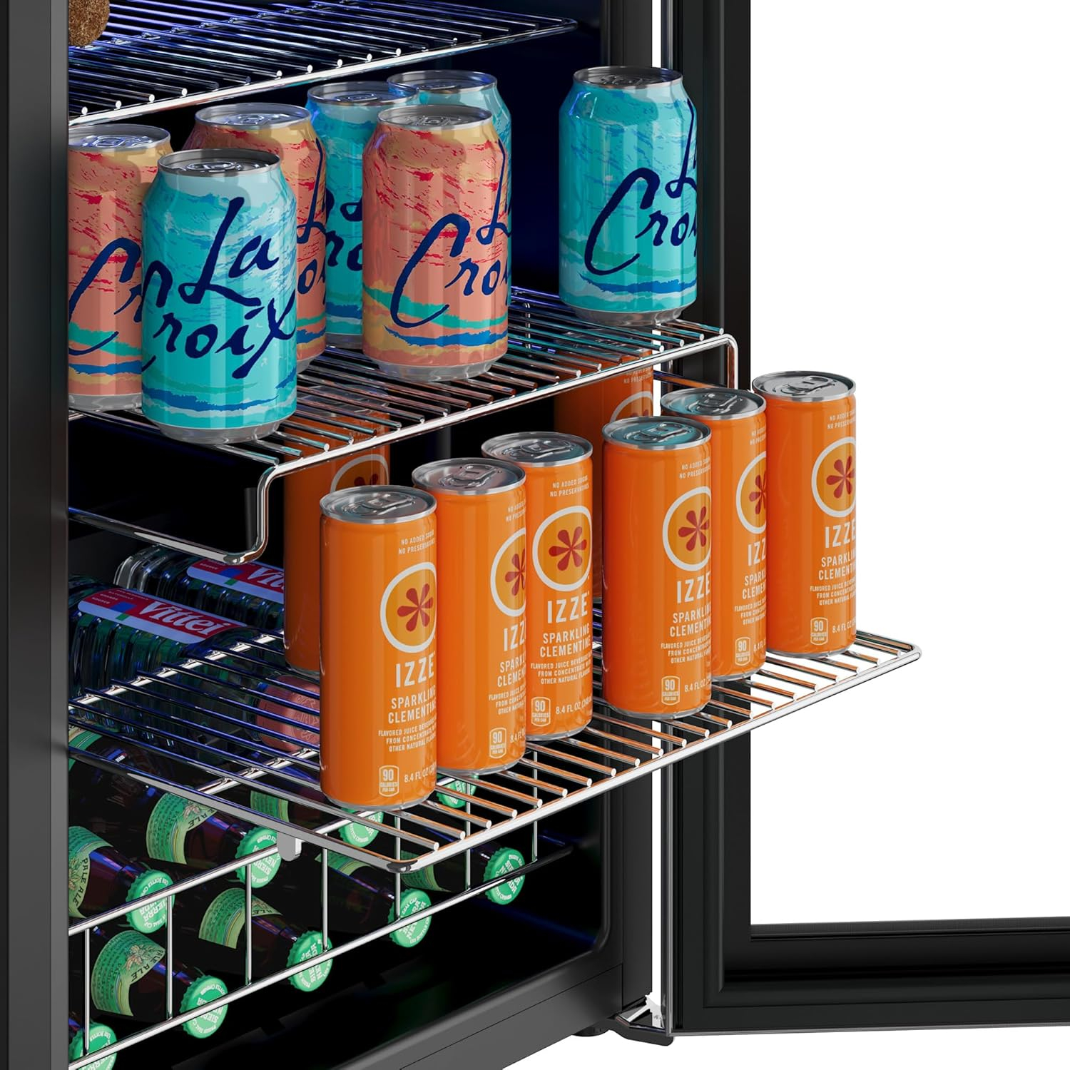 Black Compact Beverage Cooler with Stainless Steel Door