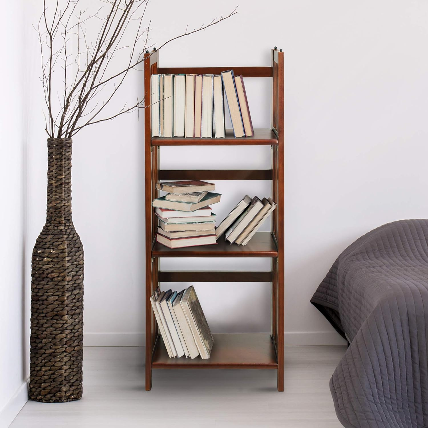 Casual Home 331-33 14 in. 3-Shelf Folding Bookcase, Walnut