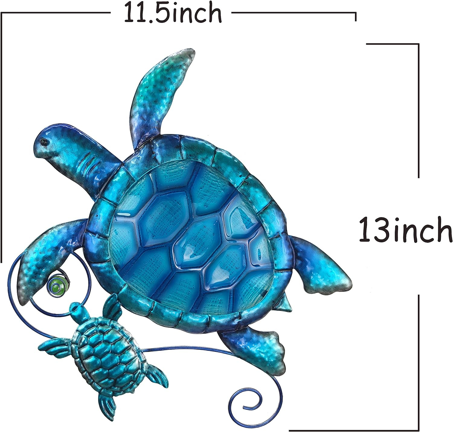 JOYBee Metal Sea Turtle Wall Art Decor Outdoor Indoor Nautical Hanging Art Blue Green Stained Glass Decorative Sculpture for Garden Pool Patio Balcony Kitchen or Bathroom(12.5 * 11inch)