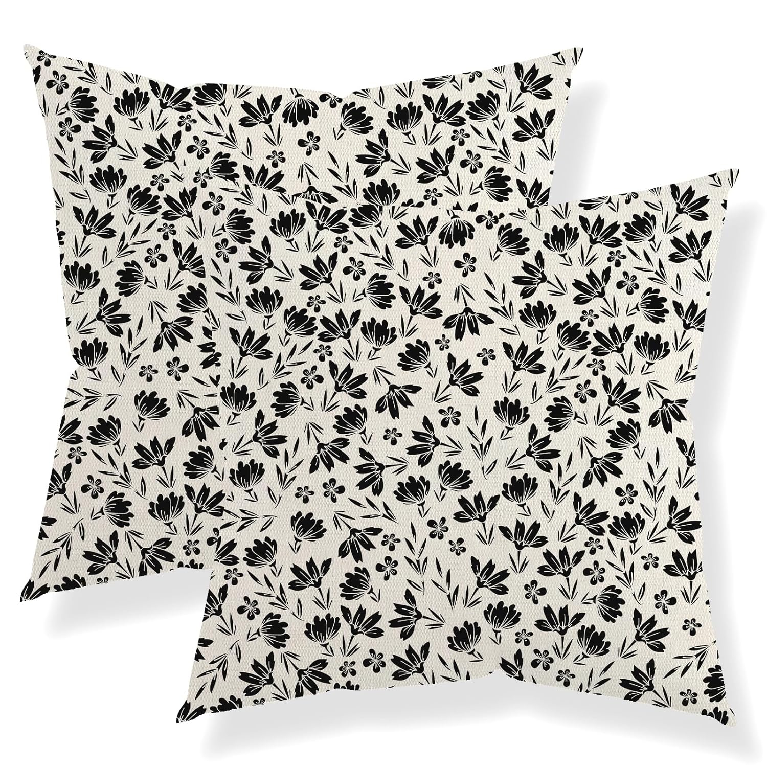 Chinoiseries Spring Pillow Covers 18x18 Set of 2, Black White Birds and Floral Throw Pillows Farmhouse Vintage Outdoor Decorative Cushion Case Decorations for Home Couch Sofa