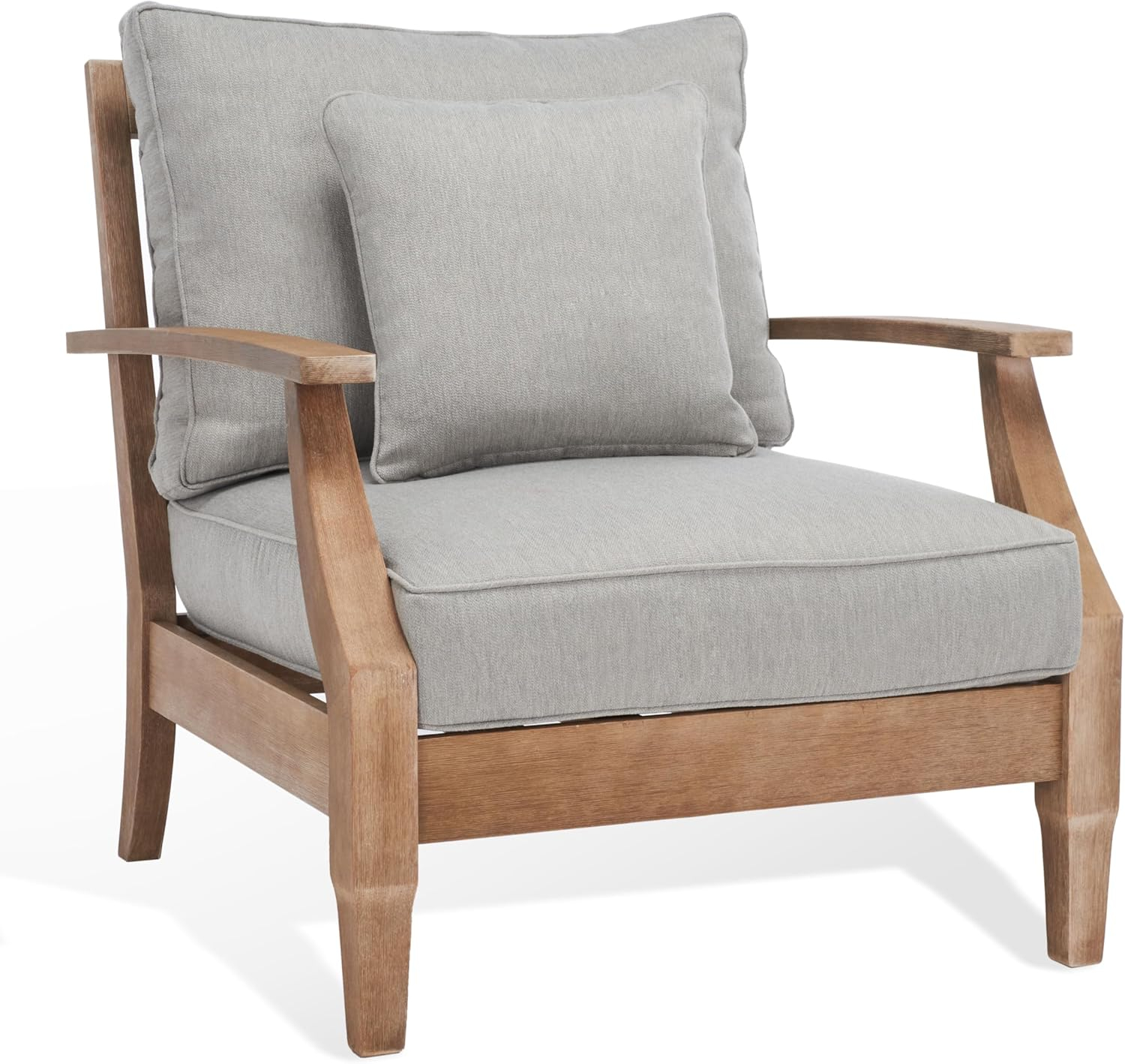 Safavieh Couture Martinique Coastal Eucalyptus Wood Solid Print Armchair, Natural / Beige