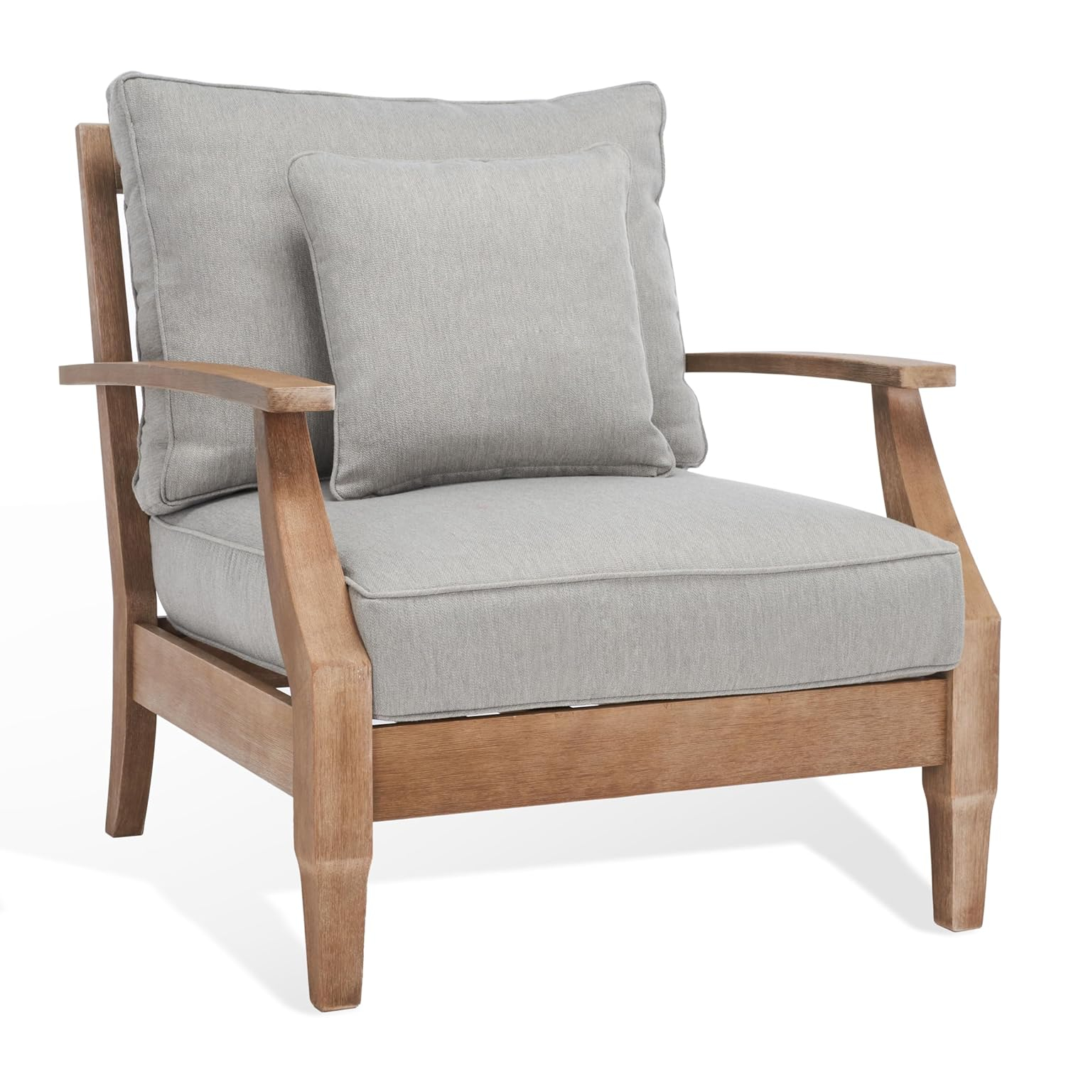 Safavieh Couture Martinique Coastal Eucalyptus Wood Solid Print Armchair, Natural / Beige