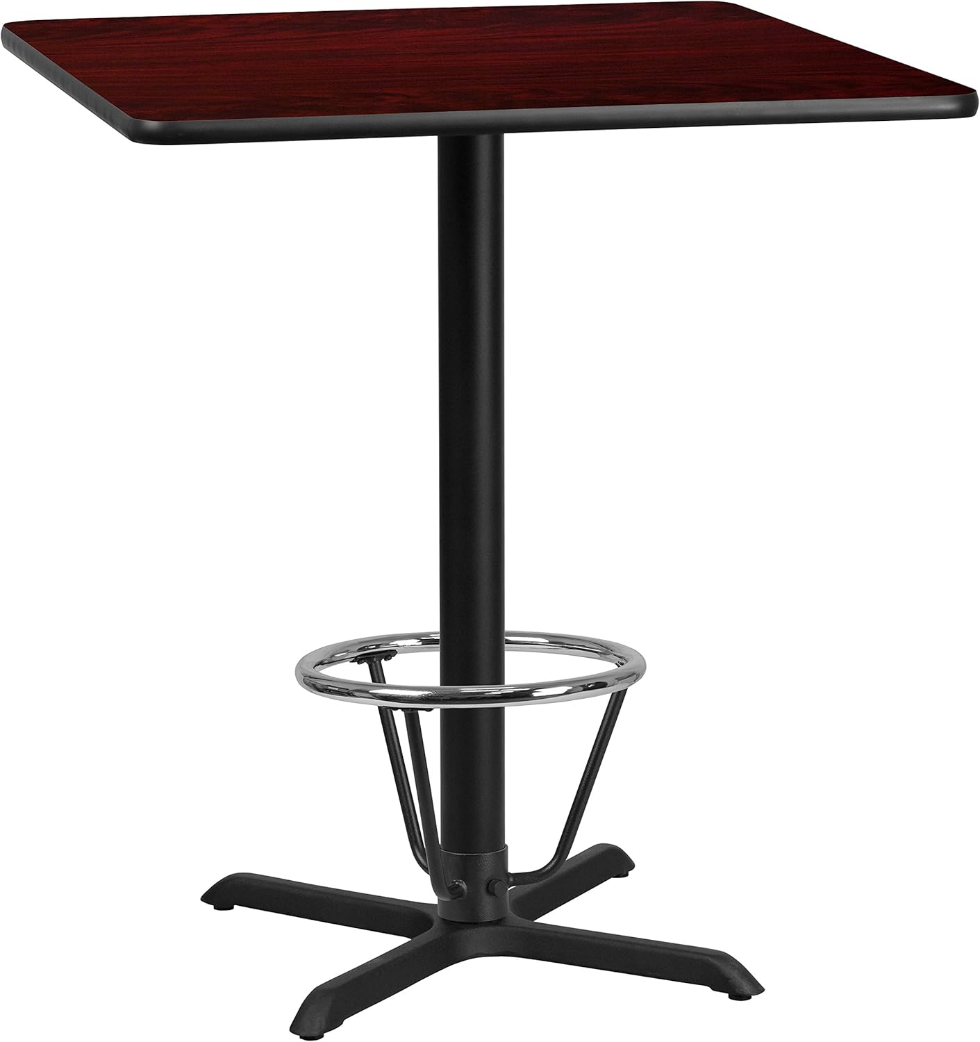 Flash Furniture 36'' Square Mahogany Laminate Table Top with 30'' x 30'' Bar Height Table Base and Foot Ring