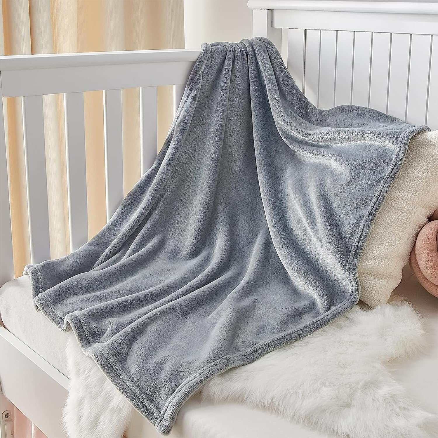 KMUSET Kids Blanket for Boys Girls 30x40 inches, Soft Cozy Fuzzy Swaddle Throw Blanket, Small Fleece Blanket for Crib Stroller, Grey