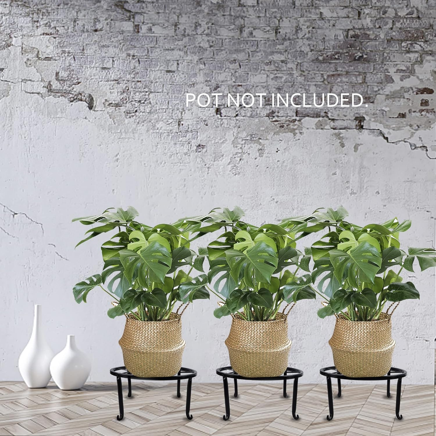 Set of 3 Black Iron Round Plant Stands