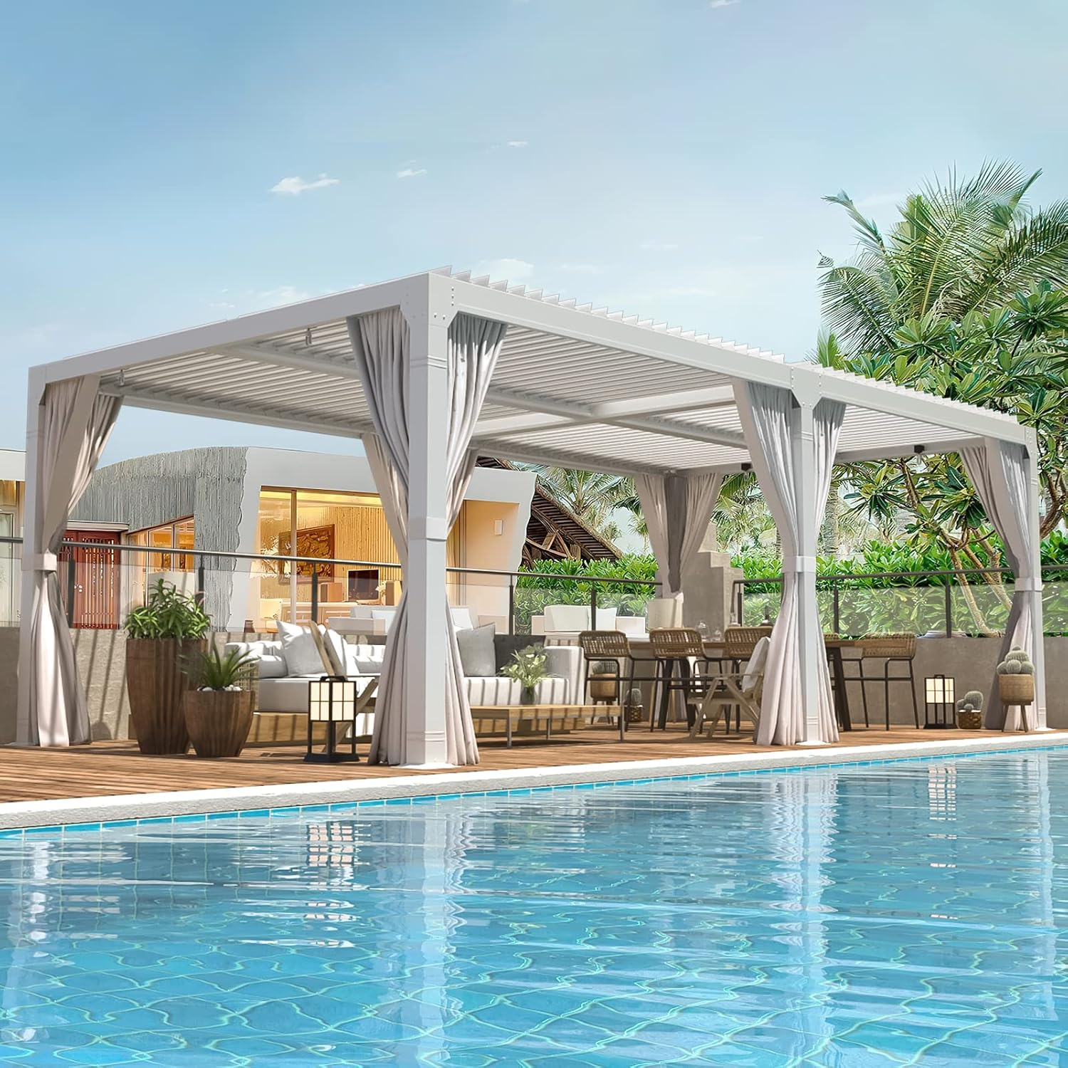 Erommy 10' x 20' Hardtop Gazebo, Adjustable Metal Roof with Curtains & Netting