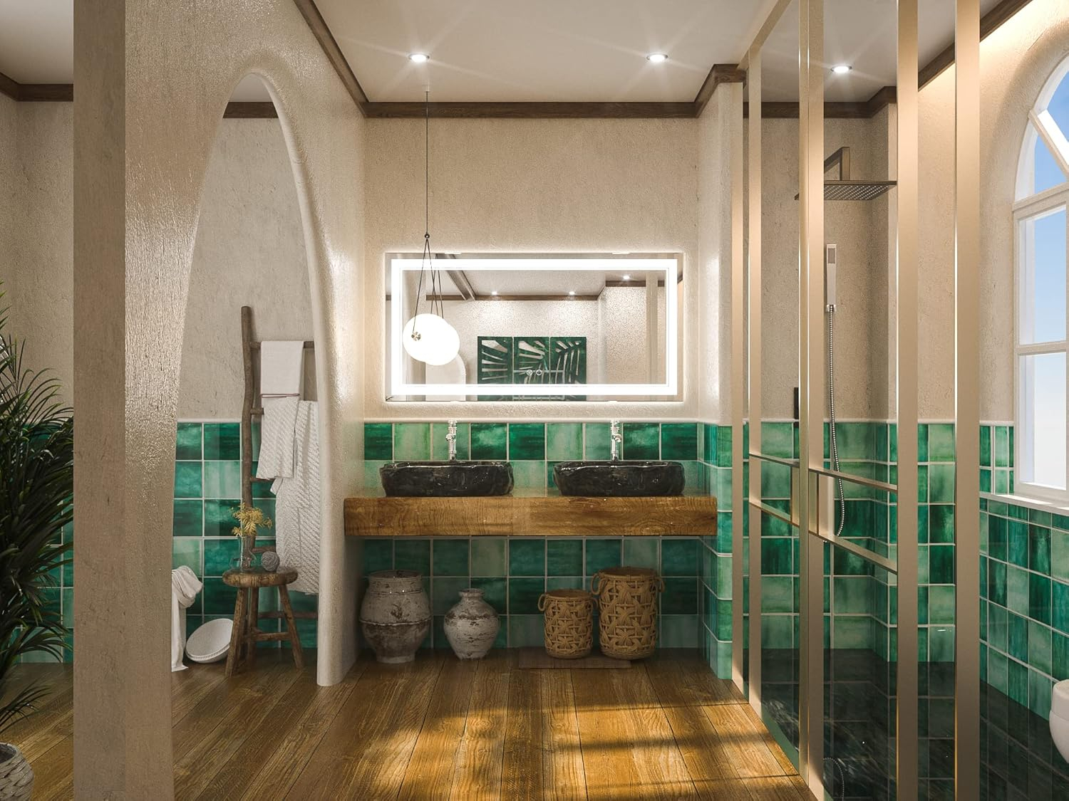 Modern Rectangular Silver Glass Lighted Bathroom Vanity Mirror