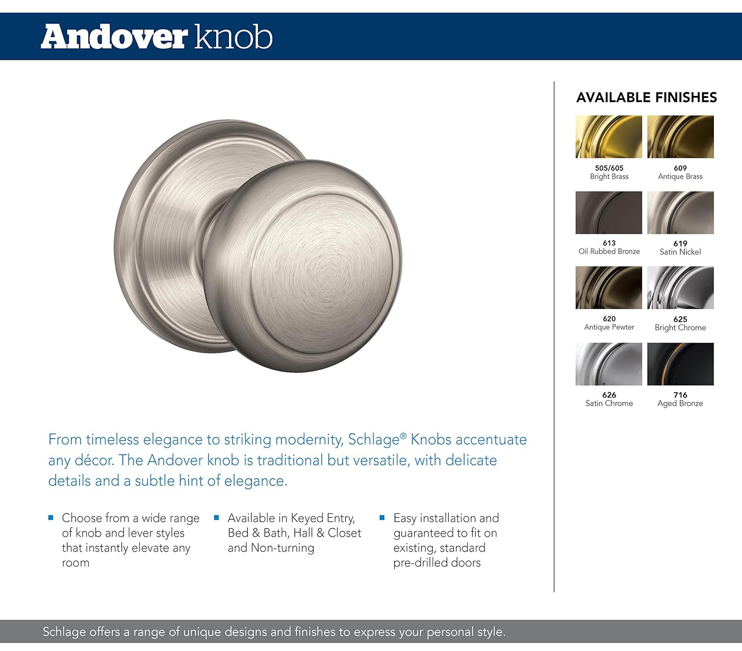 Andover Knob Non-Turning Lock