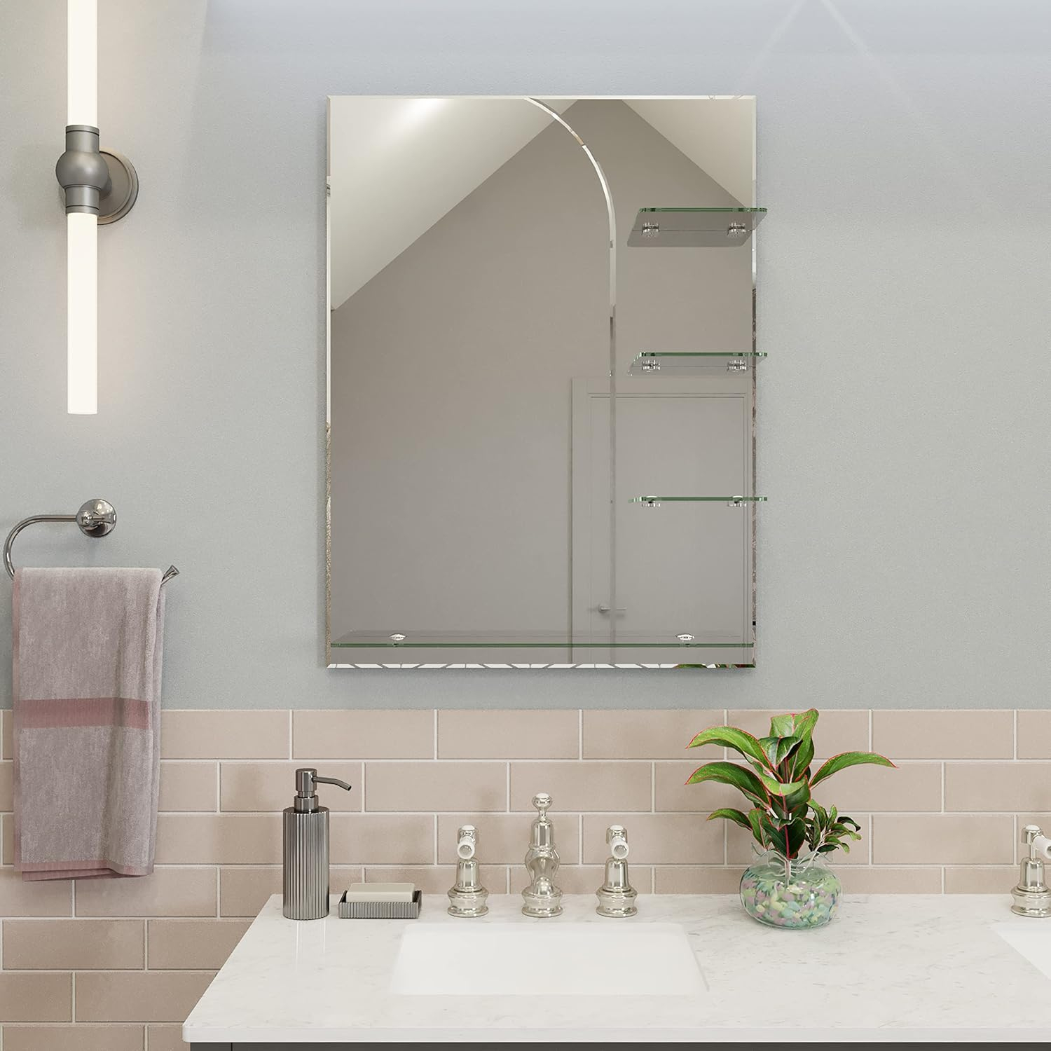 Croydex Fairfield Easy Install, Arch Bathroom Mirror with Single Shelf