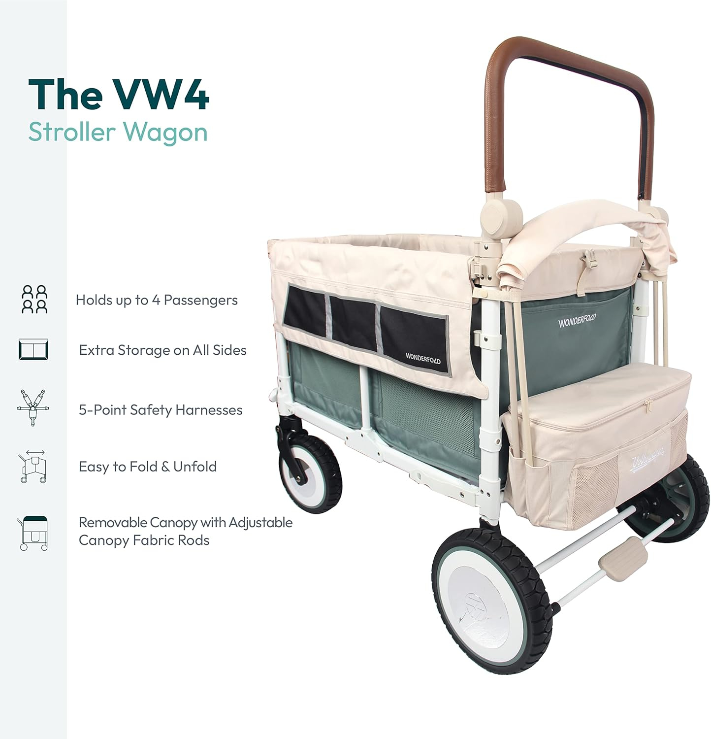 WONDERFOLD Volkswagen Stroller Wagon (4 Seater) - Collapsible Wagon Stroller with VW Bumper, Functioning Headlights, and All-Terrain XL Wheels