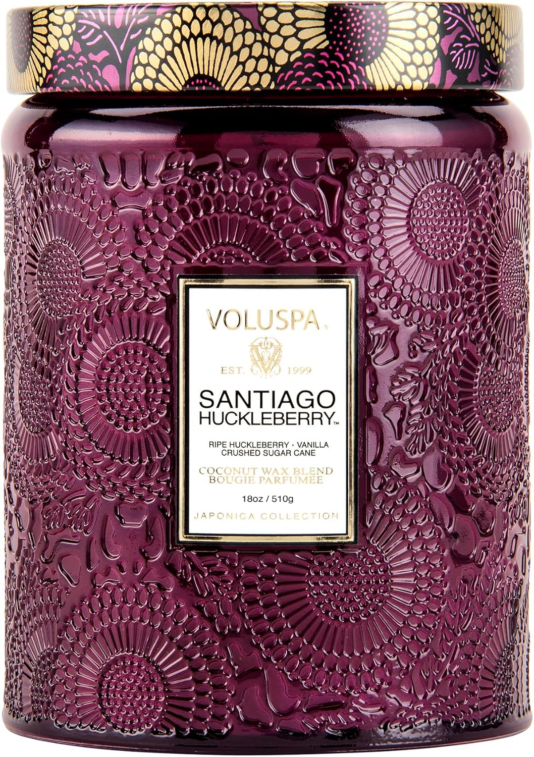 Voluspa Santiago Huckleberry Large Embossed Glass Jar Candle (18 Ounces)