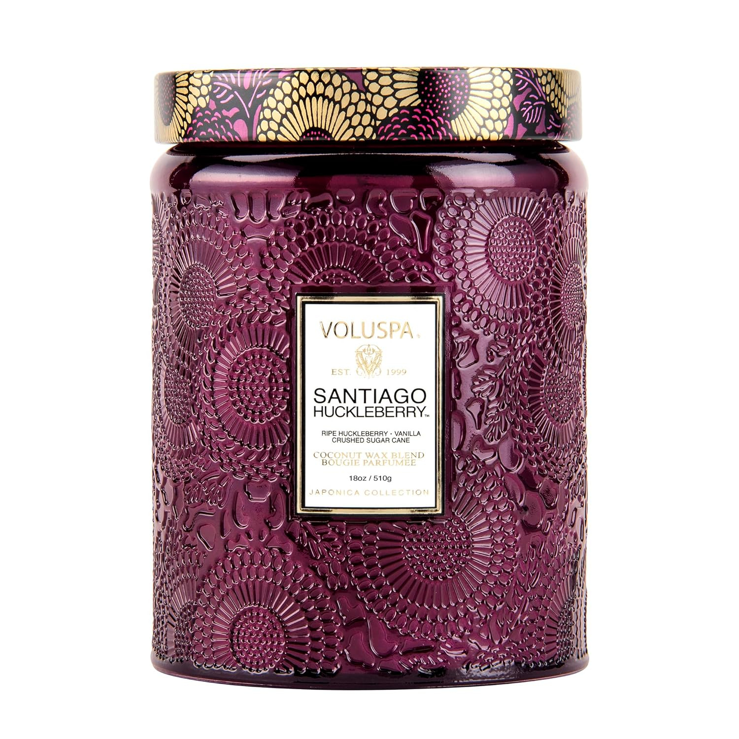 Voluspa Santiago Huckleberry Large Embossed Glass Jar Candle (18 Ounces)