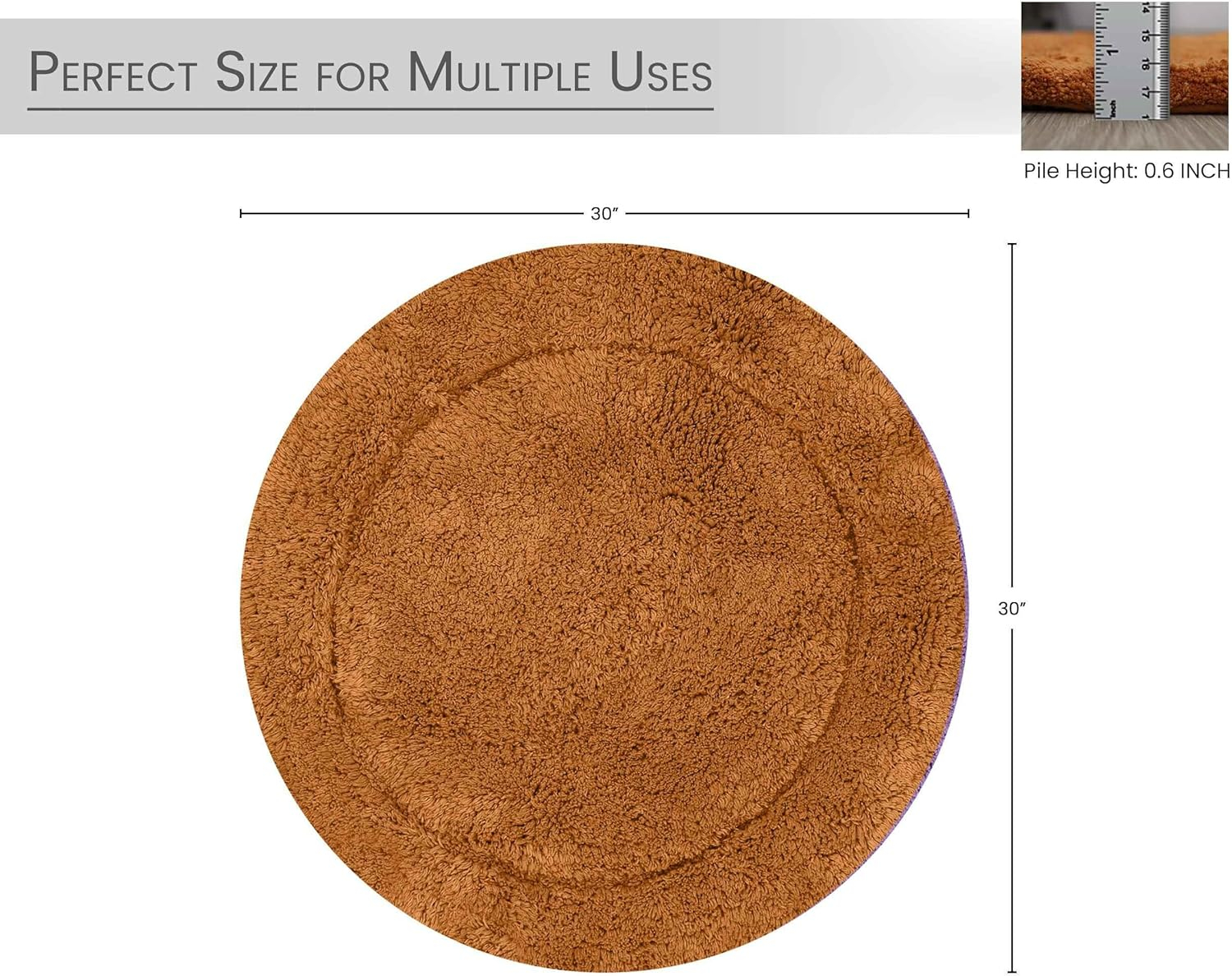 Home Weavers Waterford Collection 100% Cotton Tufted Bath Rug, Extra Soft and Absorbent Bath Rugs, Non-Slip Plush Bath Carpet, Machine Wash, Bath Mat for Bathroom, 30" Round, Terracotta