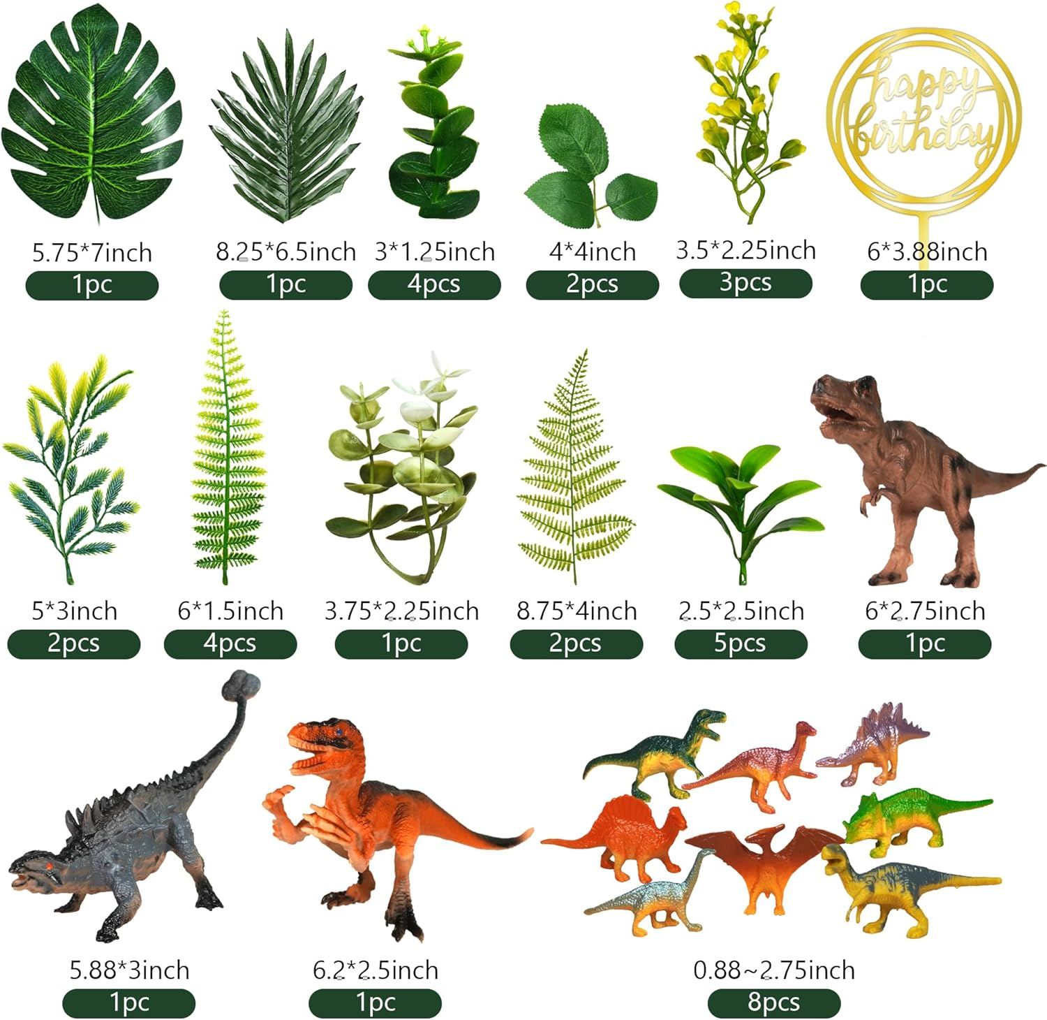 Dinosaur Cake Toppers Dinosaur Toy Artificial Plants Grass Cake Decorations for Boy Girl Kid Birthday Baby Shower Dinosaur Theme Jungle Party Supplies (Style 2)