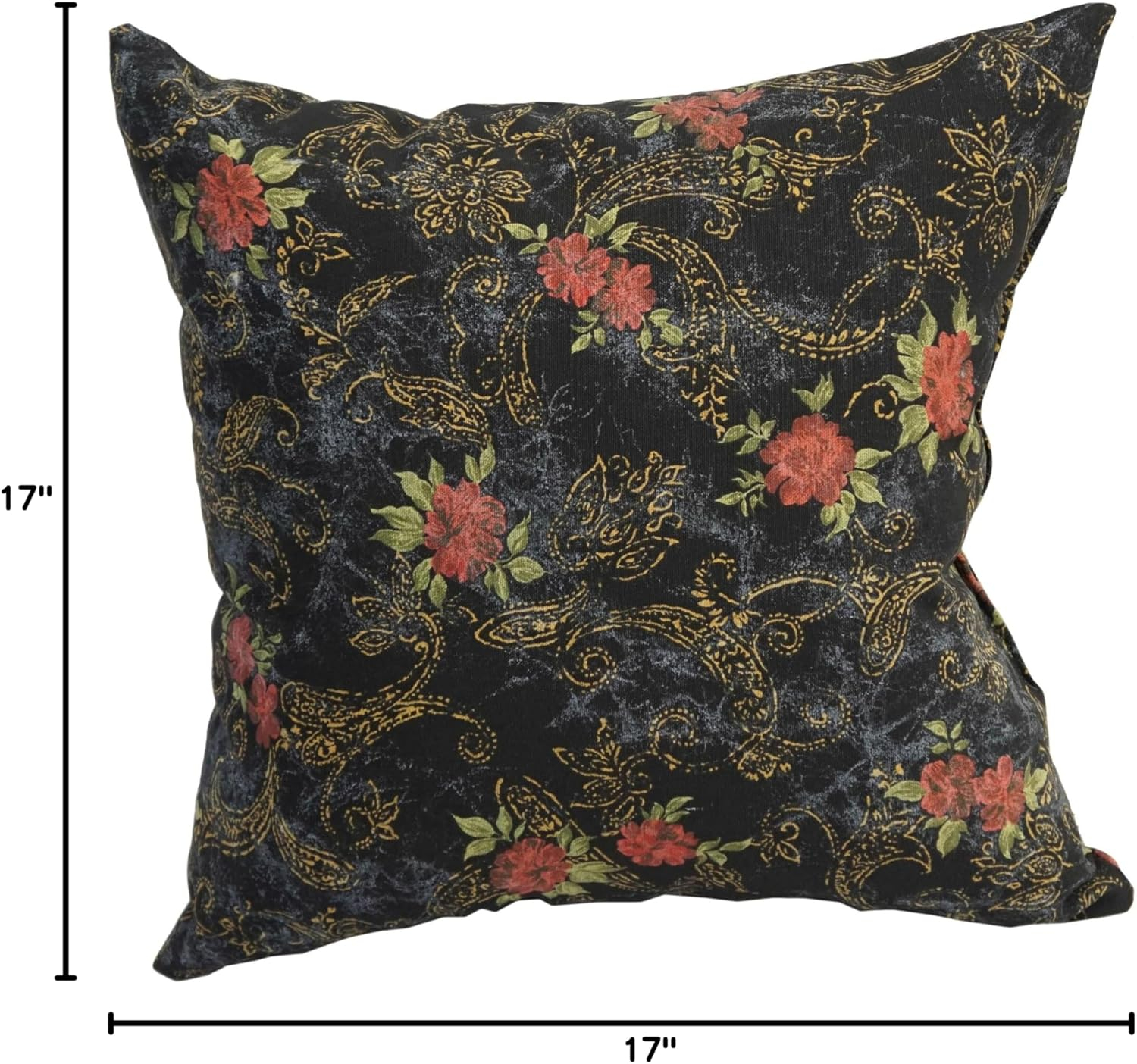 Midnight Rosebud Black and Red Polyester Blend Square Throw Pillow
