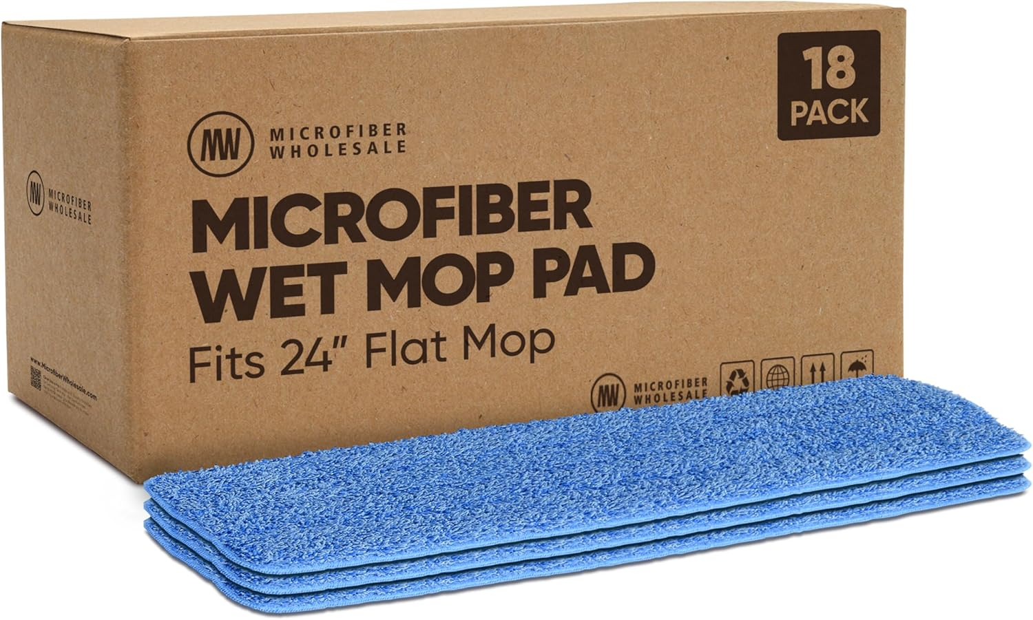 Microfiber Wholesale™ 24 inch Microfiber Mop Pads - Machine Washable, Reusable, Refills & Replacement Wet Mop Heads Compatible with Any Microfiber Flat Mop System (3 Pack)