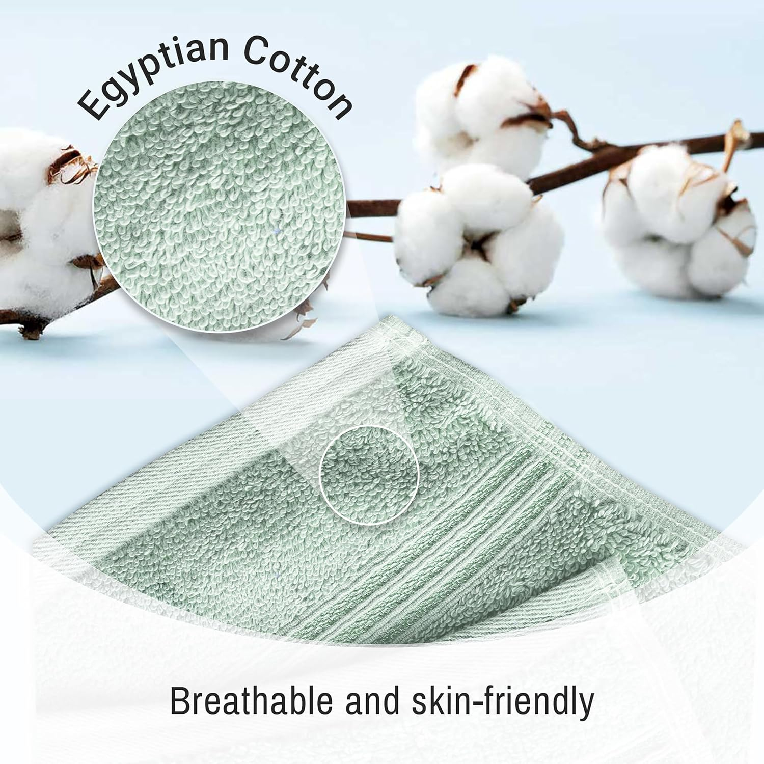 Superior Egyptian Cotton Absorbent 8-Piece Sage Towel Set