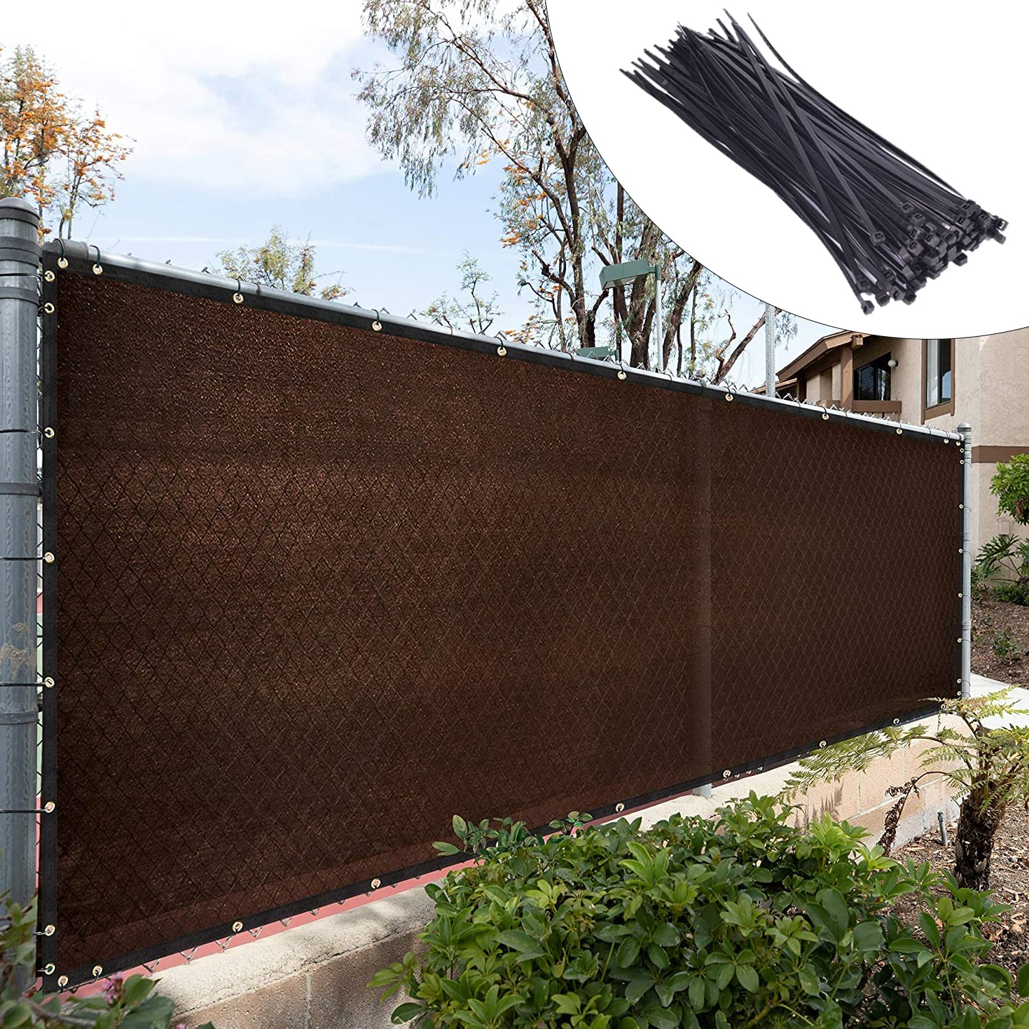 Royal Shade 6' x 50' Brown Fence Privacy Screen Cover Windscreen with Heavy Duty Brass Grommets - Cable Zip Ties Include (We Make Custom Size)
