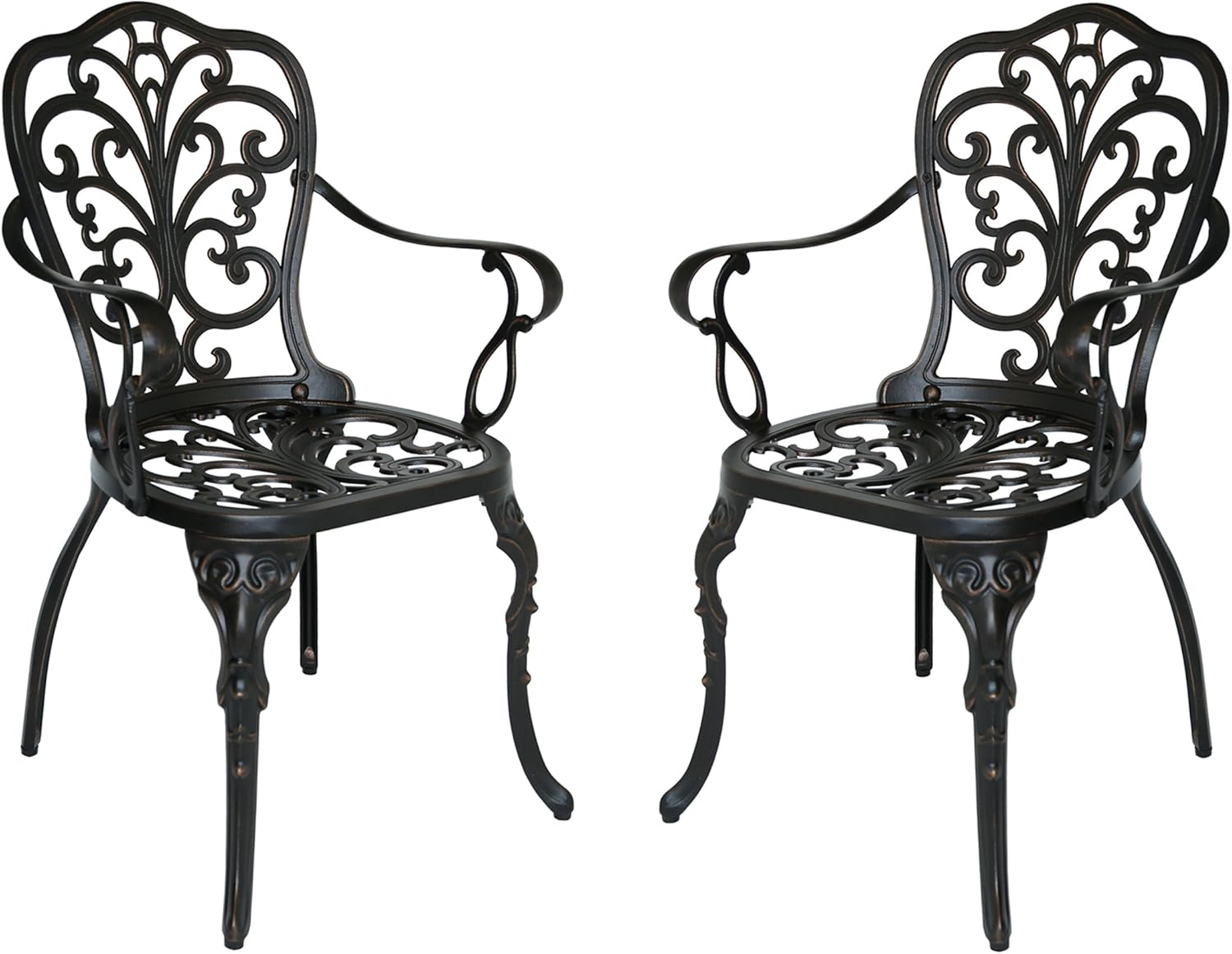 Deka Outdoor Cast Aluminum Dining Chairs, Set of 2, Shiny Copper