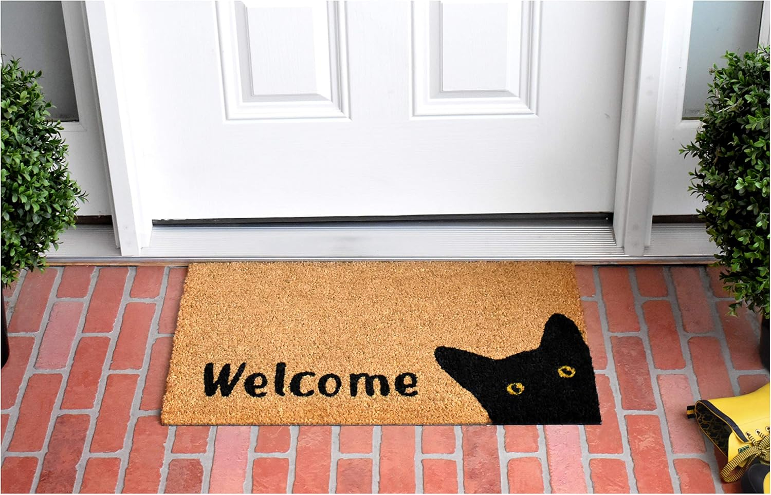 Natural Coir and Vinyl Kitty Welcome Doormat, 17" x 29"