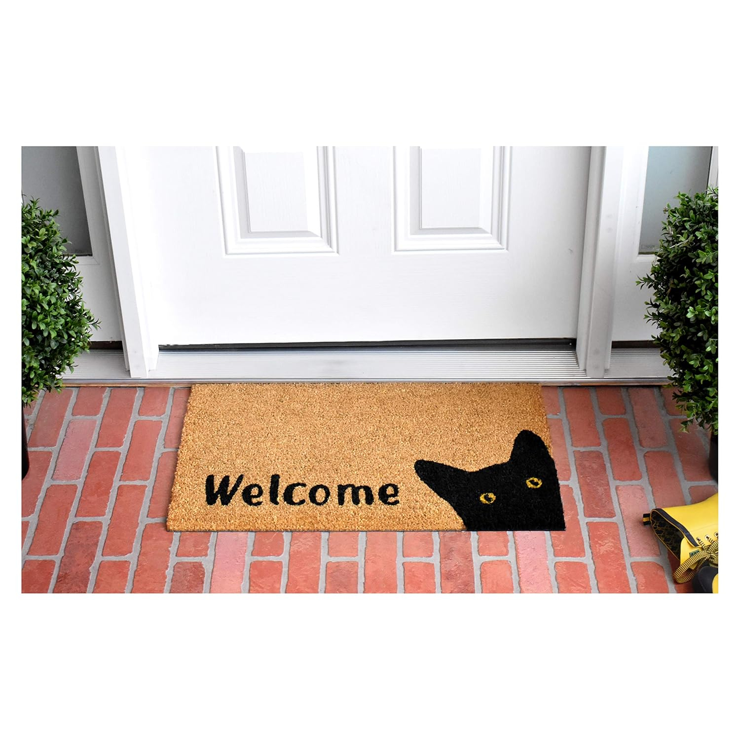 Natural Coir and Vinyl Kitty Welcome Doormat, 17" x 29"