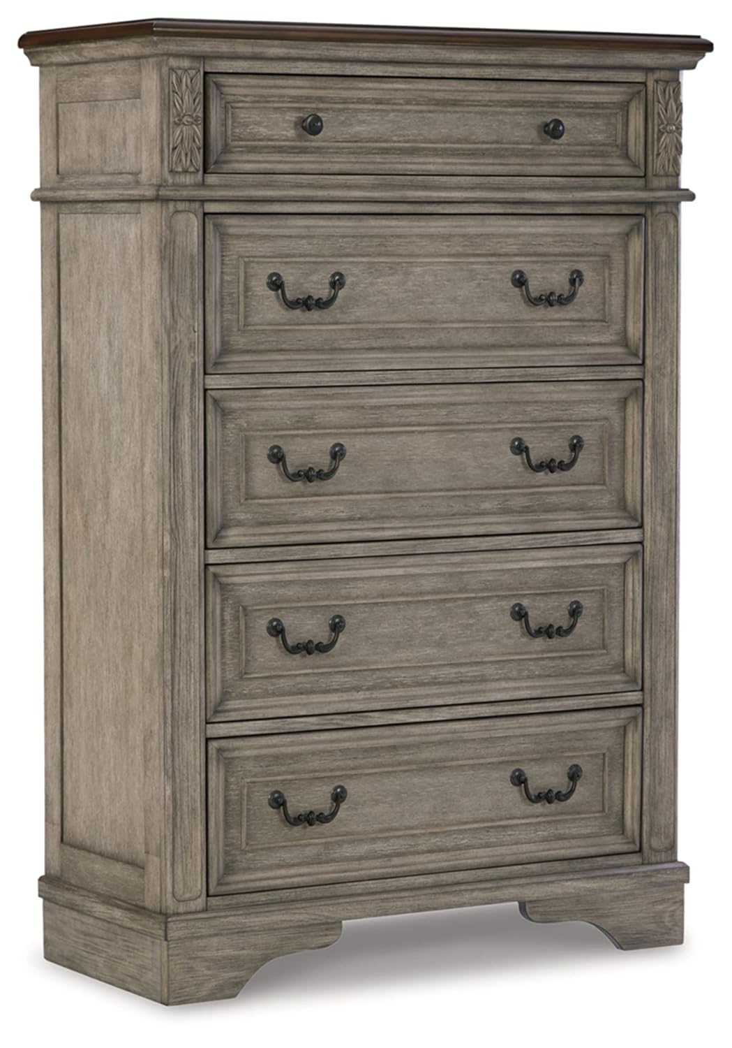 Gray and Walnut Transitional Five-Drawer Chest with Dovetail Construction