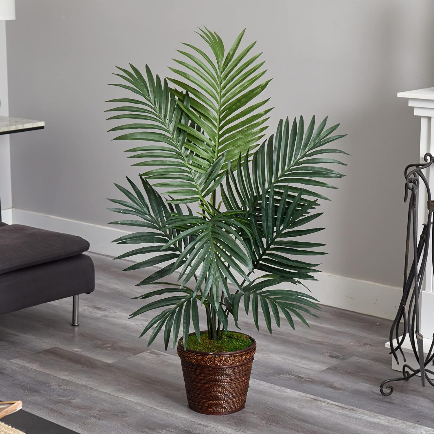 Nearly Natural 4ft. Kentia Palm Artificial Tree in Coiled Rope Planter