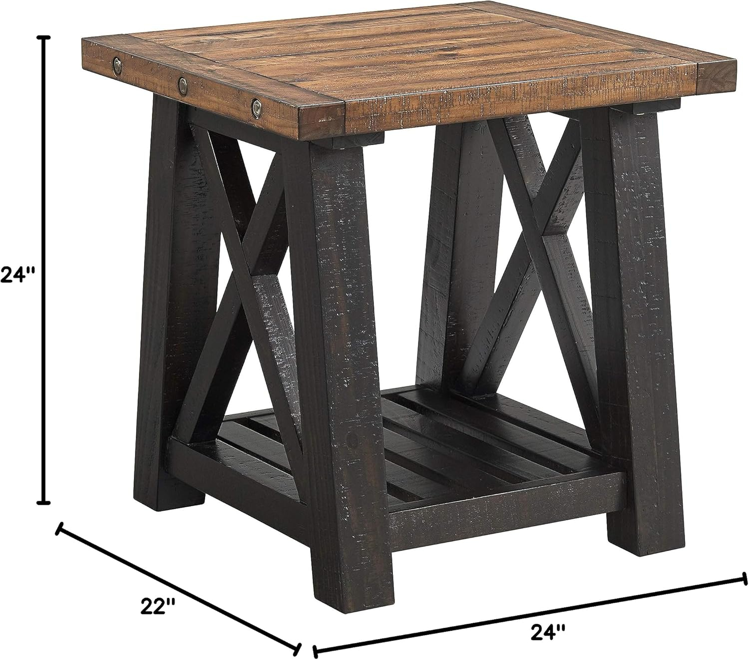 End Table with Slatted Shelf and X Legs, Brown and Black- Saltoro Sherpi
